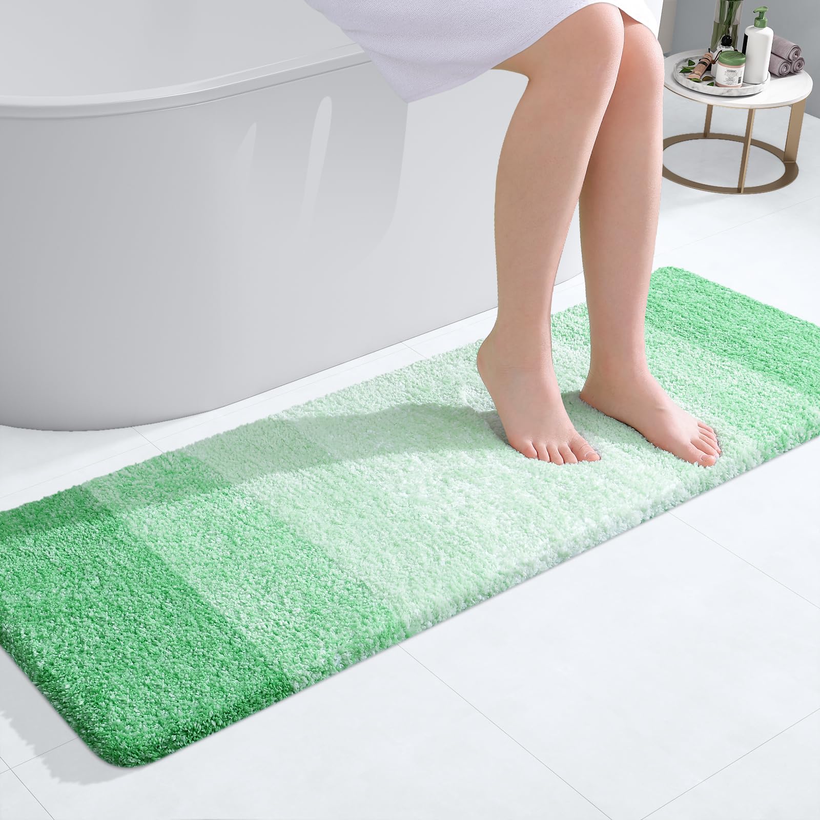 Olanly Luxury Bathroom Rug Mat 47X17, Extra Soft And Absorbent Microfiber Bath Rugs, Non-Slip Plush Shaggy Bath Carpet Runner, M