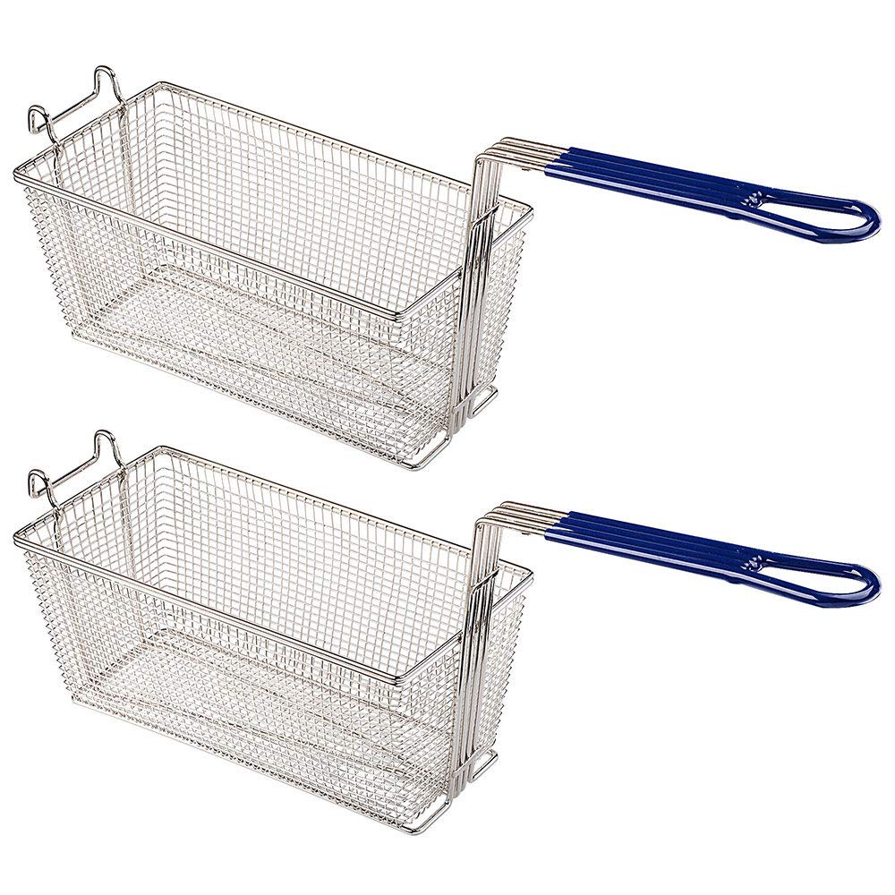 2Pcs Deep Fryer Basket With Non-Slip Handle Heavy Duty Nickel Plated Iron Construction 13 1/4'' X 6 1/2'' X 6'' Commercial Use