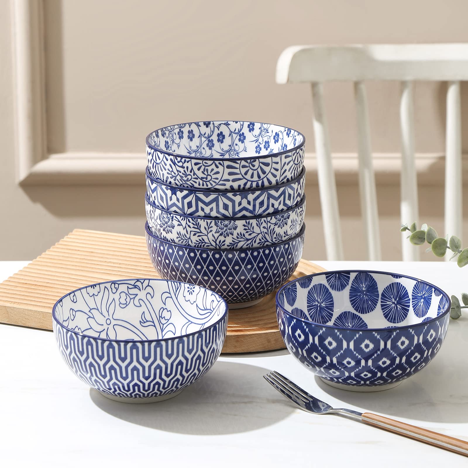Selamica Ceramic Cereal Bowls Set Of 6, 24 Oz Deep Soup Bowls For Kitchen, 5.9 Inch Porcelain Dessert Bowls For Salad, Pasta, Oa