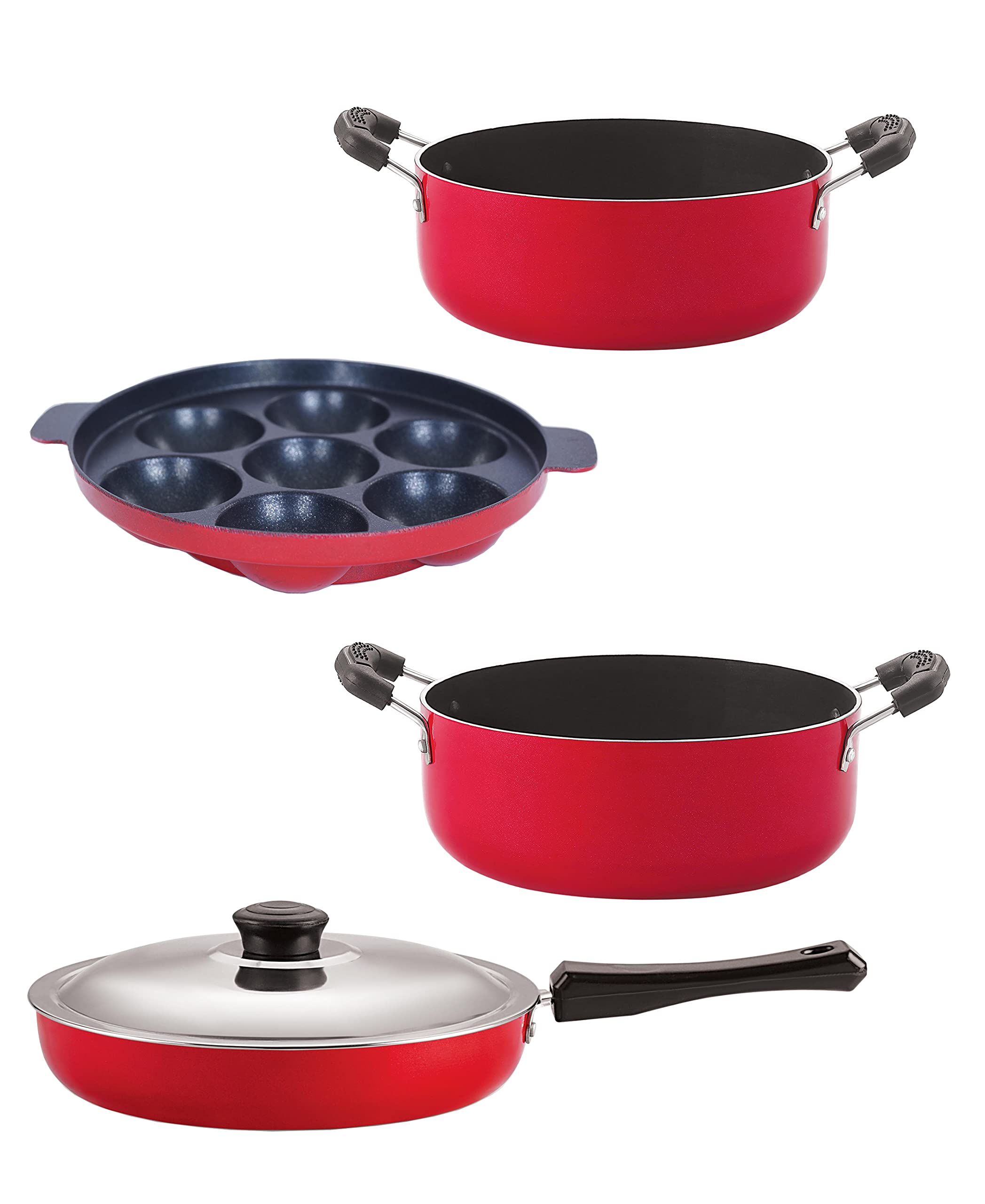 Nirlon Non Stick Coated Heat Resistance Pfoa Free Aluminium Cookware Utencil Gift Set Of 4 Pieces (Fp10_Cs20_Ap7_Cs24)