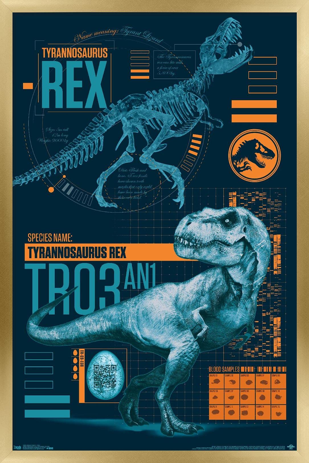 Trends International Jurassic World: Fallen Kingdom - T-Rex Wall Poster, 14.725'' X 22.375'', Gold Framed Version