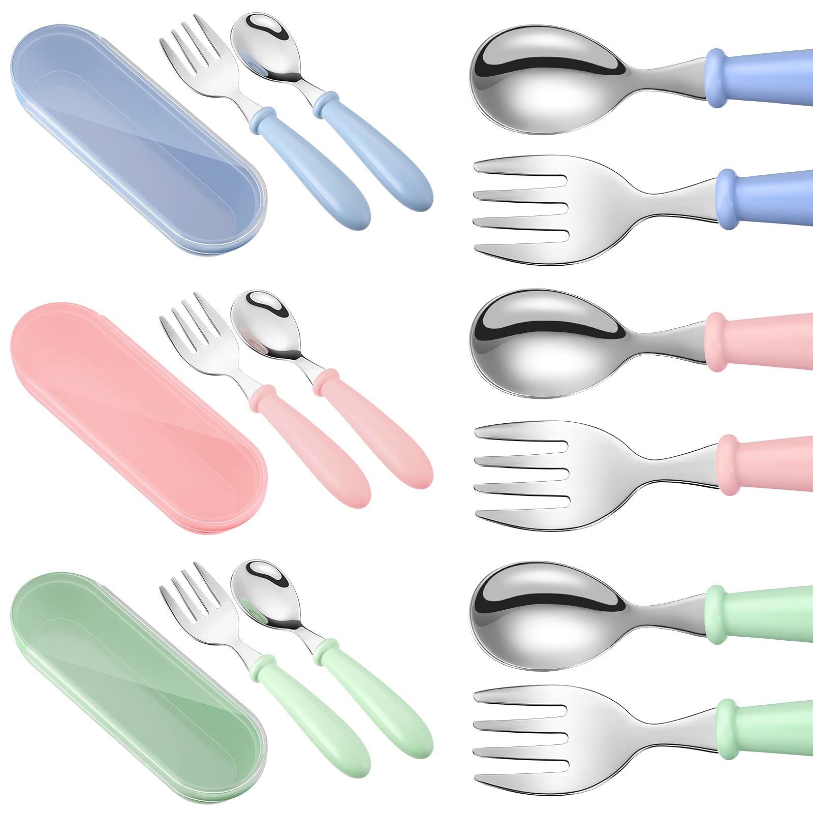 9 Pieces Toddler Utensils Stainless Steel Fork and Spoon Safe Baby Silverware Set, Kid Safe Utensils Children 's Flatware Kids C