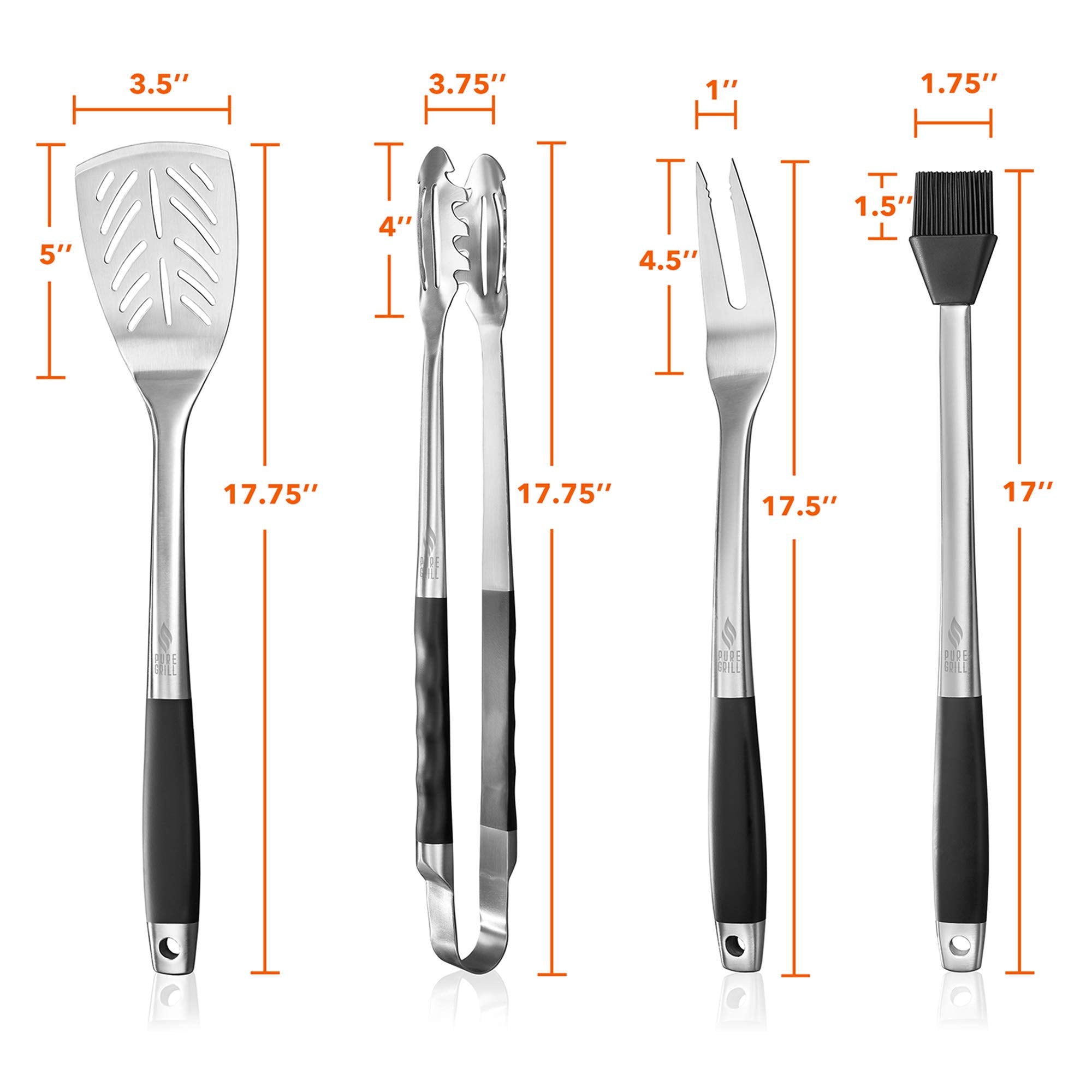 Pure Grill 4-Piece Stainless Steel Bbq Tool Utensil Set - Professional Grade Barbecue Accessories