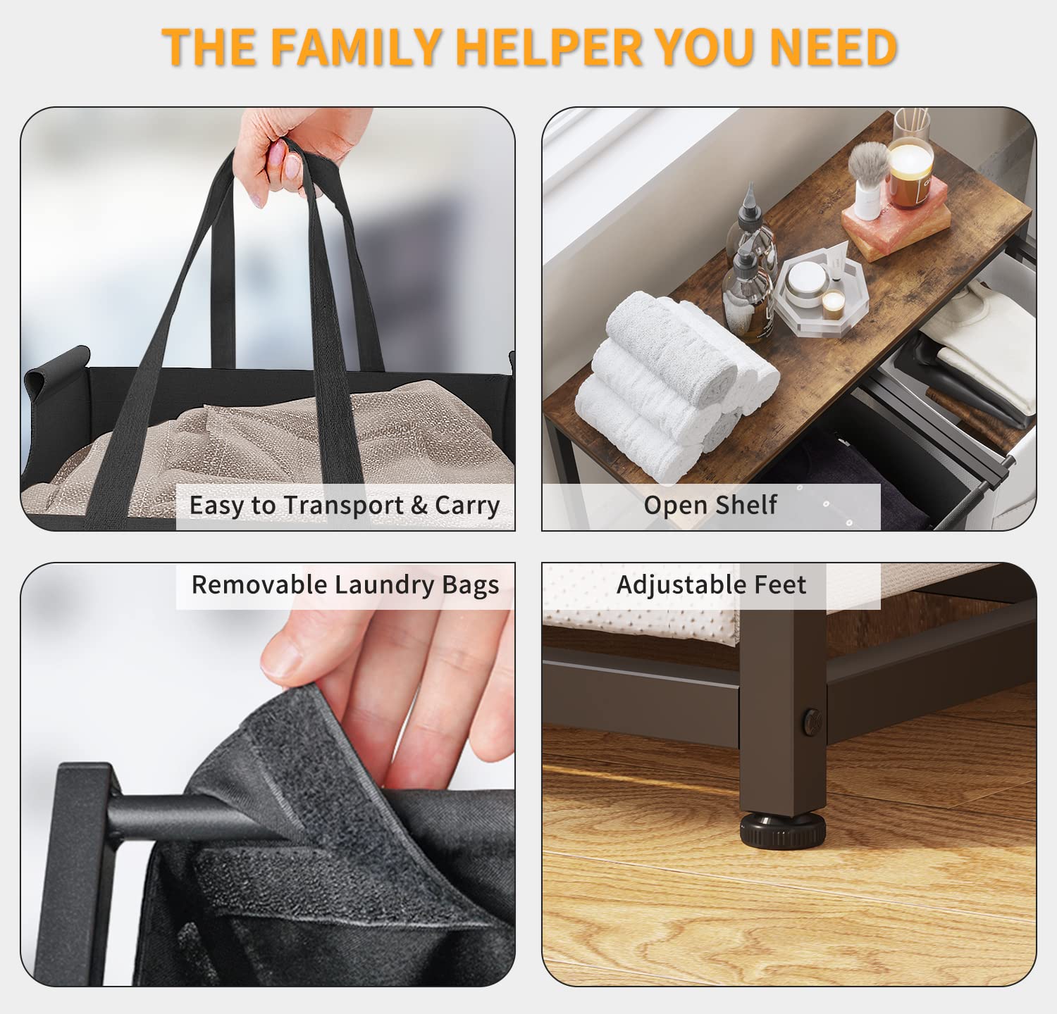 Livehom Laundry Basket Double Laundry Hamper With Removable Bags, Fabric Handles, Large Top Shelf And Laundry Bag For Bathroom,