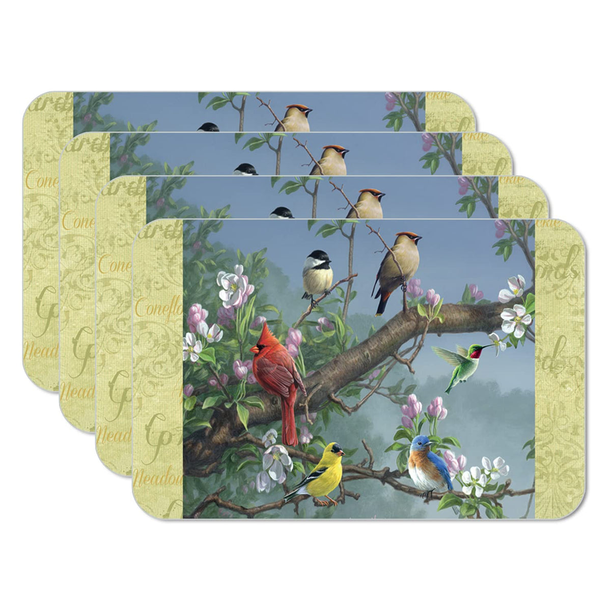 Counterart Beautiful Songbirds 4 Pack Reversible Easy Care Flexible Plastic Placemats Made In The Usa Bpa Free Easily Wipes Clea