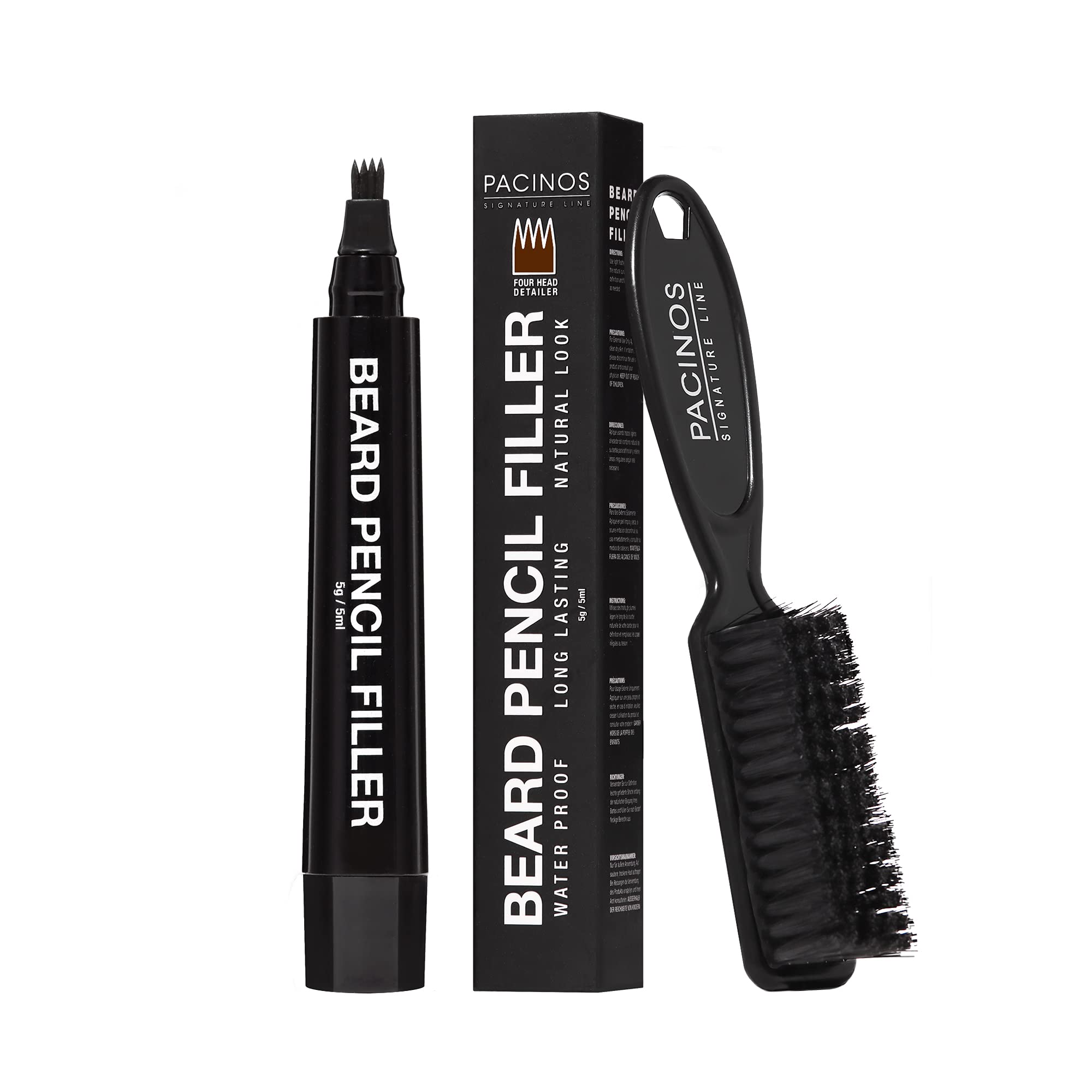 Pacinos Beard Pencil Filler - Water Proof, Long Lasting Coverage  Natural Finish - Beard, Moustache  Eyebrows - Micro-Fork Tip F
