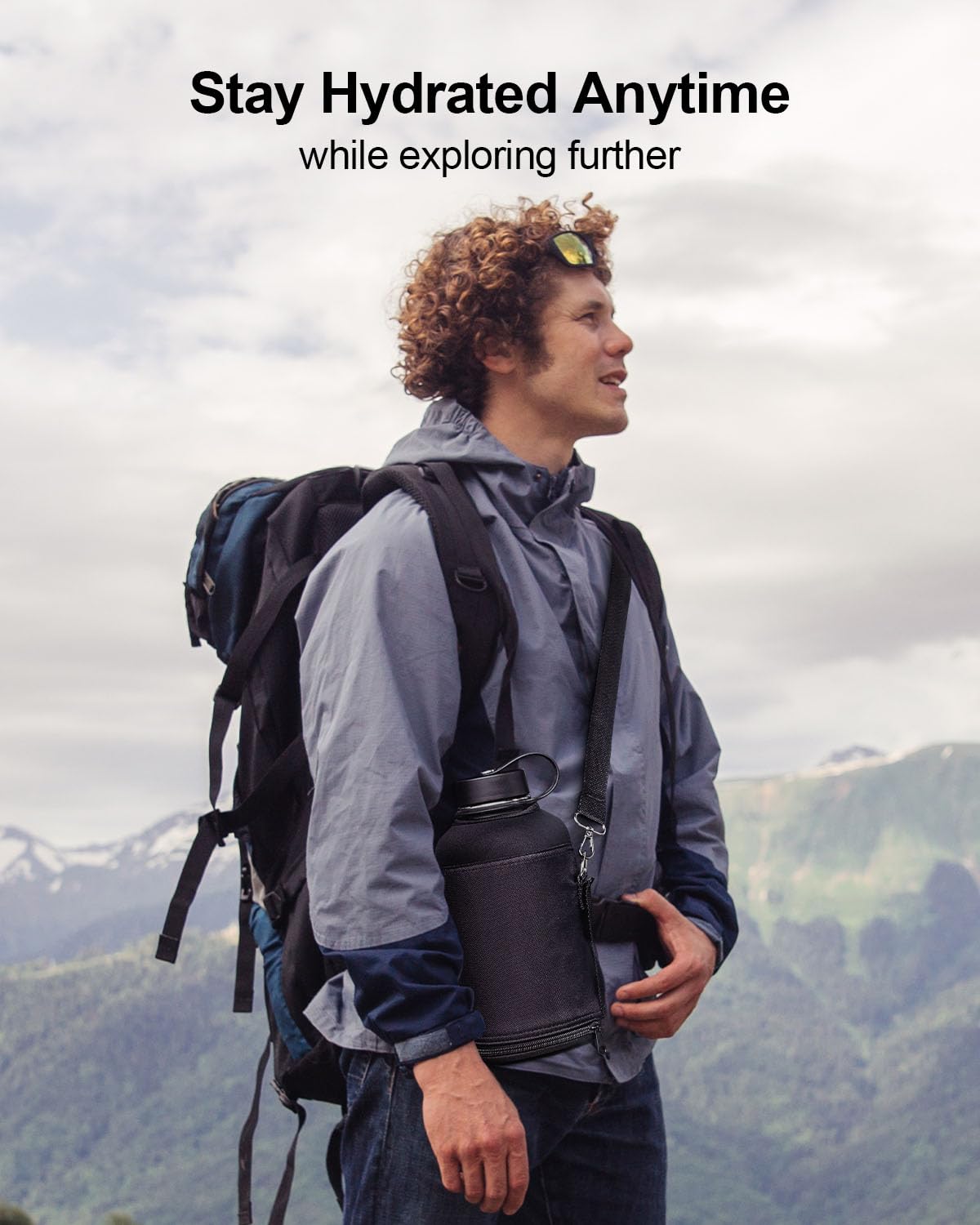 Buzio Insulated Water Bottle With Straw Lid And Flex Cap, 64Oz Double Wall Vacuum Stainless Steel Water Thermo Wide Mouth Lid, C