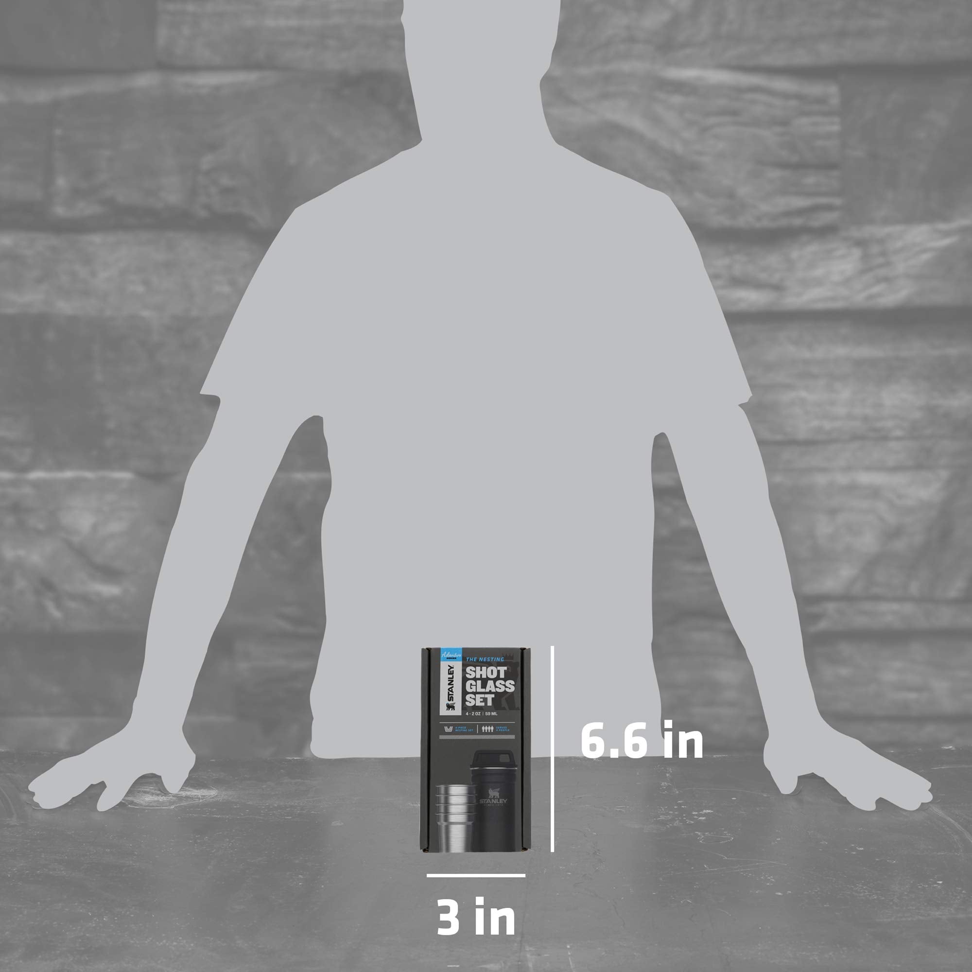 Stanley Adventure Nesting Shot Glass Set, 4 Stainless Steel Shot Glasses With Rugged Metal Travel Carry Case, Camping Gifts, Mat