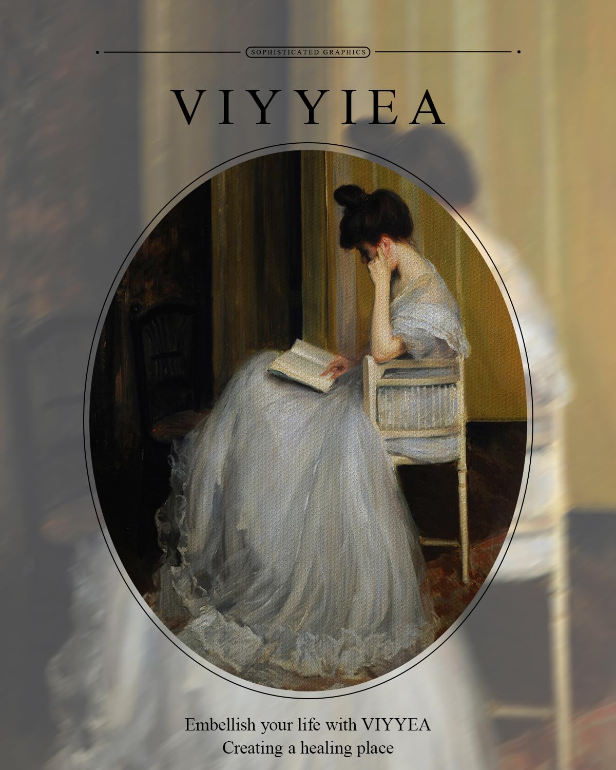 Viyyiea Gold Framed Wall Art Canvas Print Home Decor For Living Room Women Reading Pictures For Bedroom Bathroom Wall Decor Wome