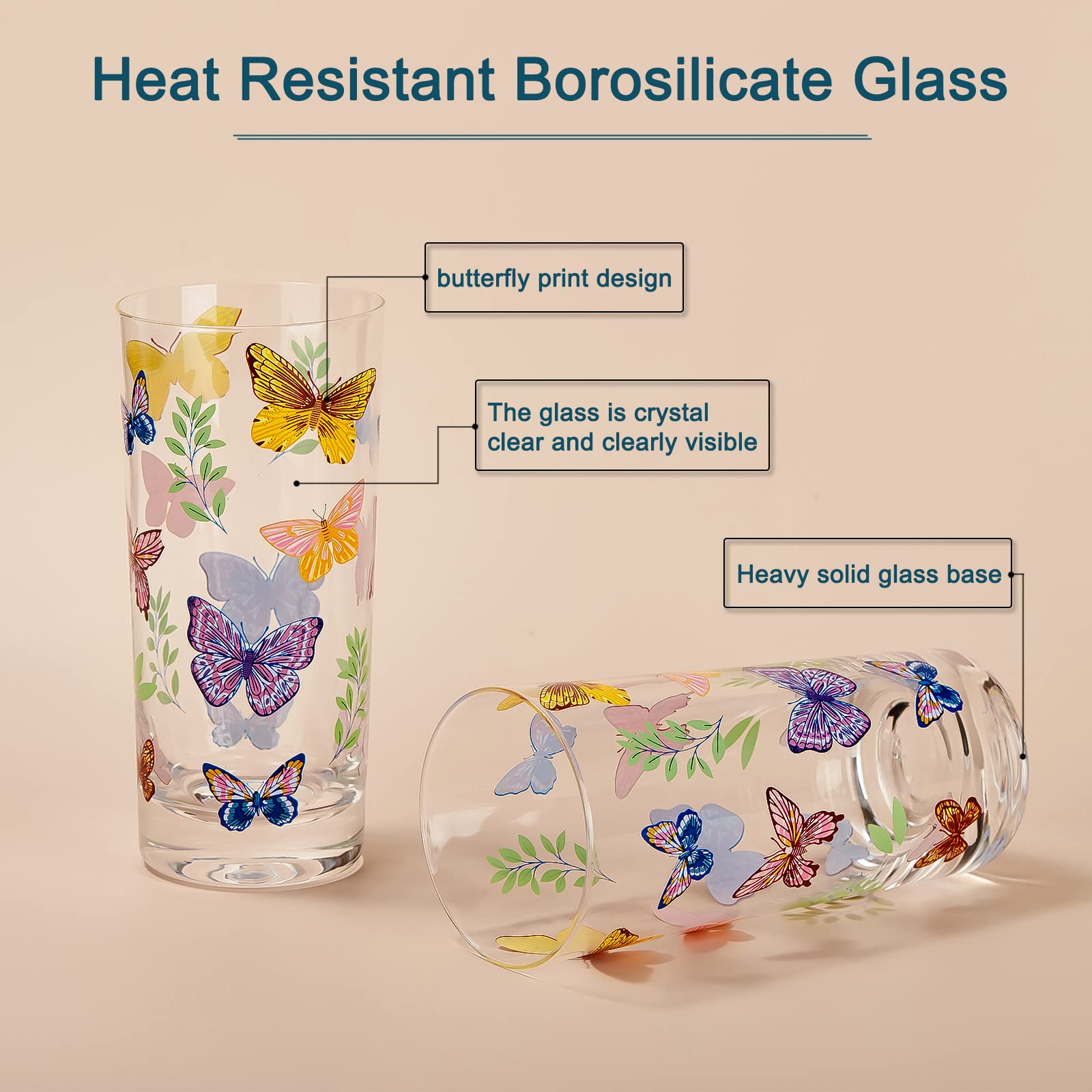 Faircraft Drinking Glasses Set Of 6,Highball Glasses 16Oz,Clear Water Glasses With Heavy Weighted Base,Made From Premium Borosil