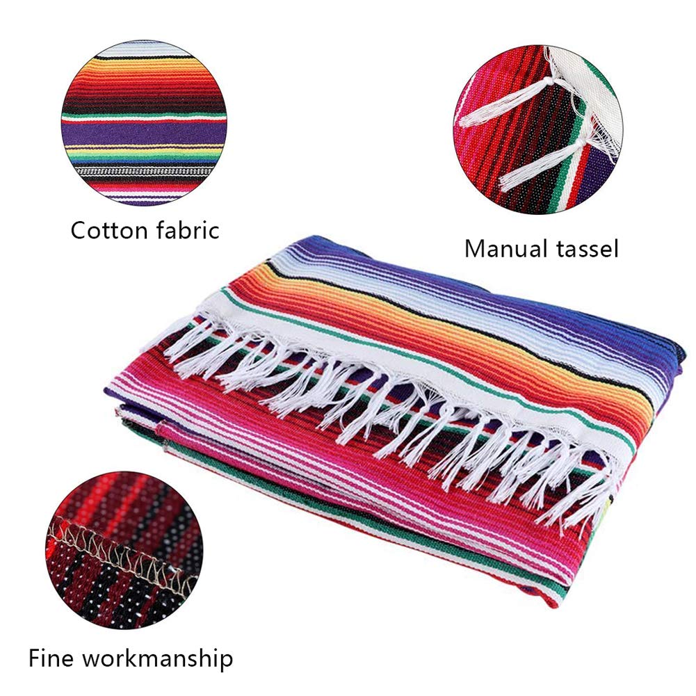 Hxezoc 59 x 84 Inch Mexican Blanket Striped Tablecloth Large Square Fringe Cotton Mexican Serape Tablecloth for Mexican Party Wedding Decorations Outdoor Table Cover (Purple)