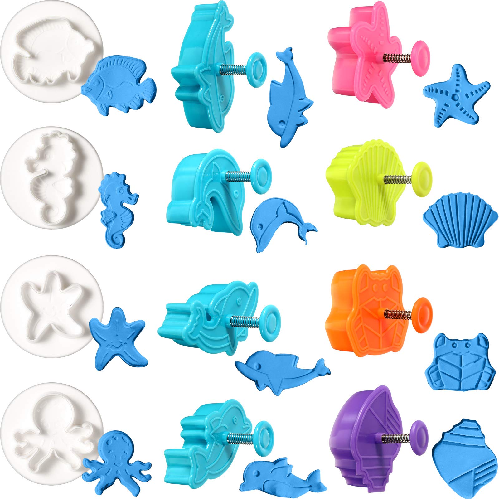 12 Pieces Ocean Cookie Cutters 3D Jellyfish Seahorse Clownfish Octopus Dolphin Crab Conch Starfish Seashell Sugar Cookie Pie Cru