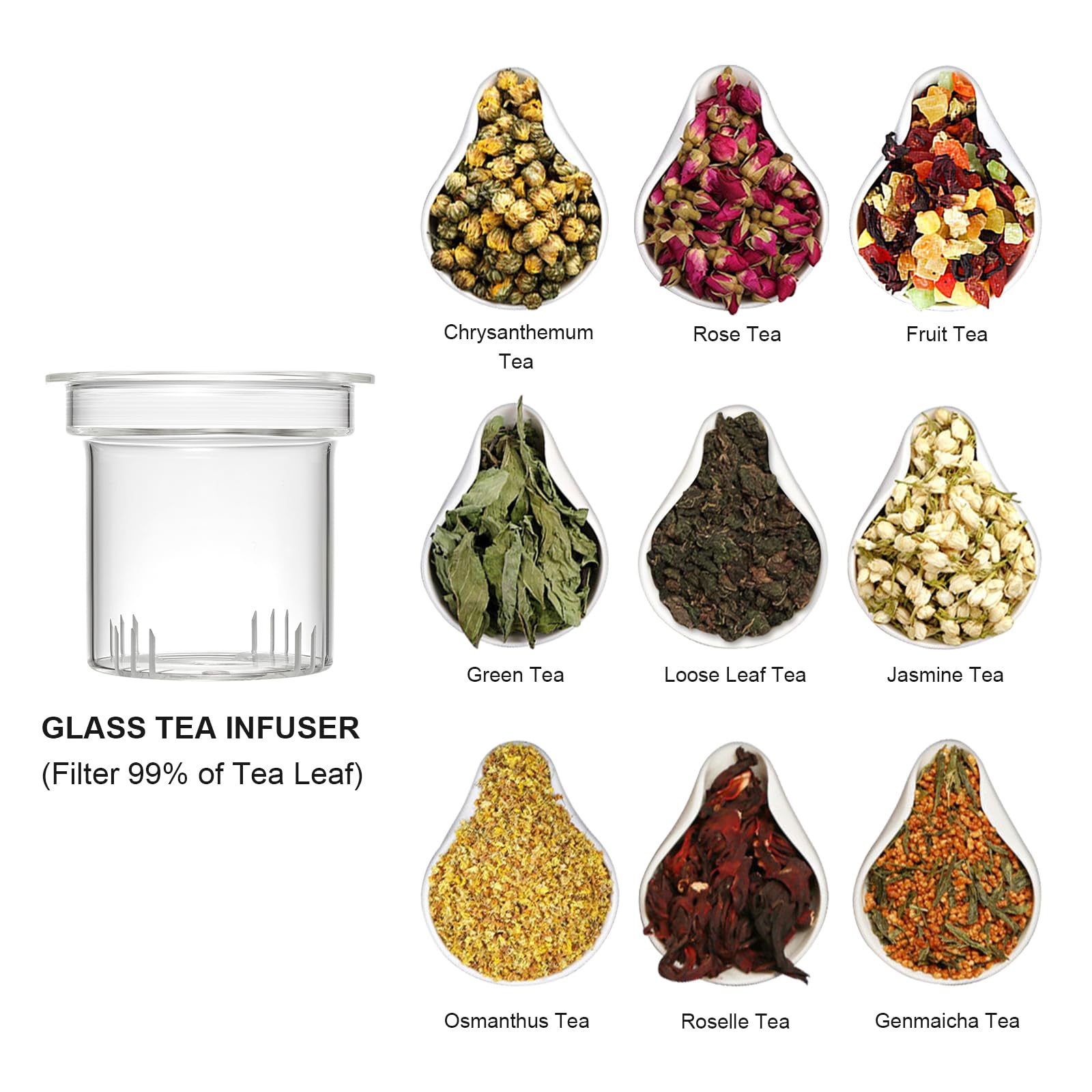 Lezero 13 Ounce Tea Cups Kits Loose Tea-Leaf Brewing System, Thickened Glass Cups With Tea Infuser Basket And Lid, Simple Filtra