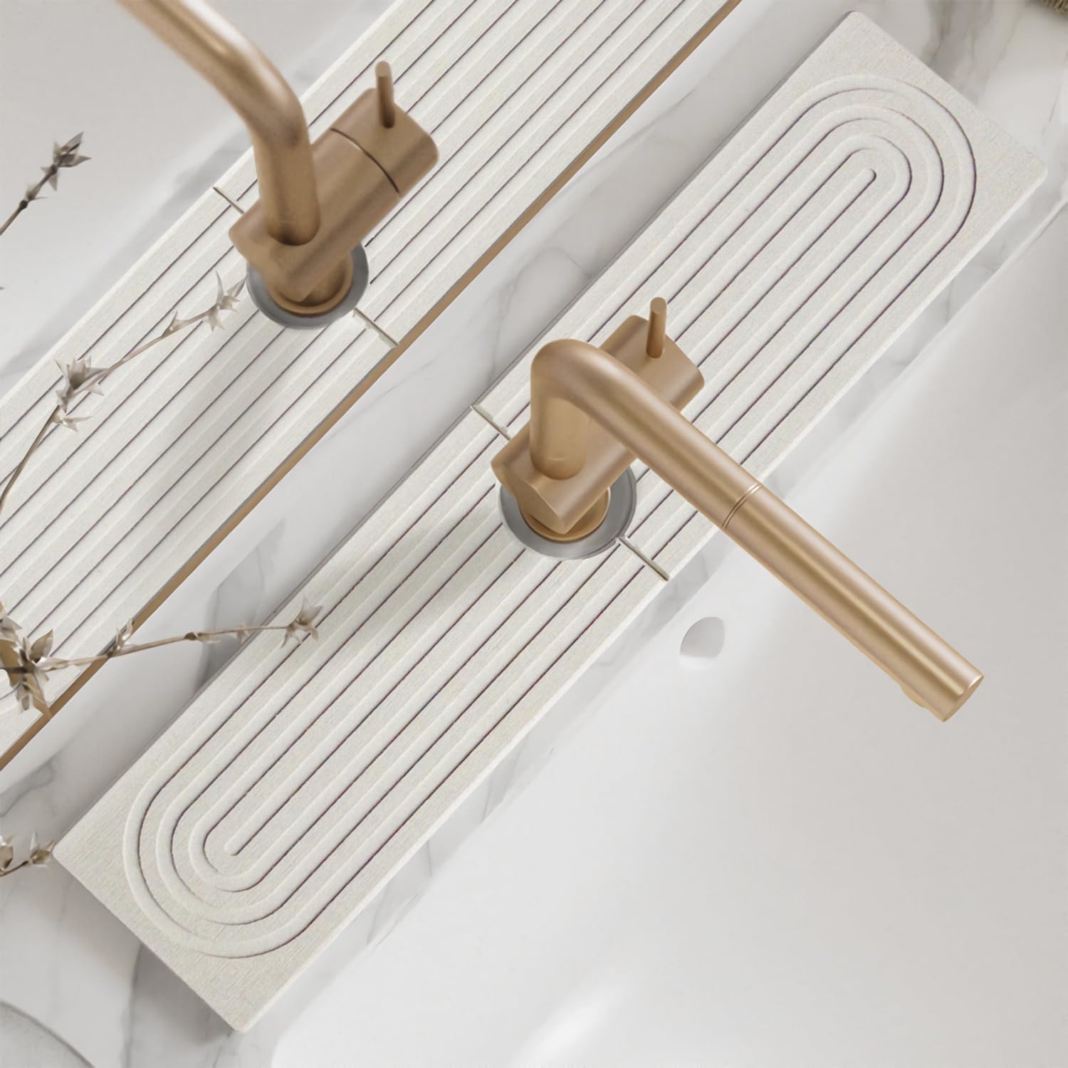 Faucet Mat For Kitchen Sink - 24'' Long Diatomite Fast Drying Stone Sink Tray, Super Absorbent, Prevents Moisture Buildup - Fauc