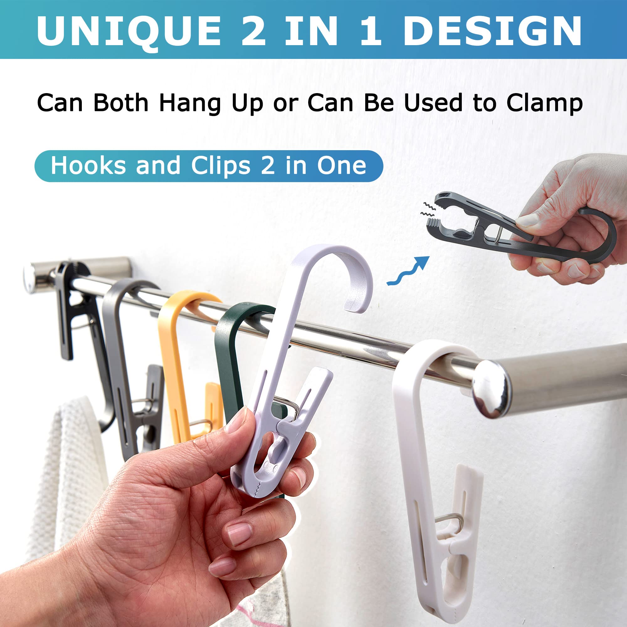 Xoyozo Laundry Hooks With Clips Hanger Closet Organizer Clamps Socks Boot Bras Towels For Bathroom Wardrobe Kitchen Office 4Pcs