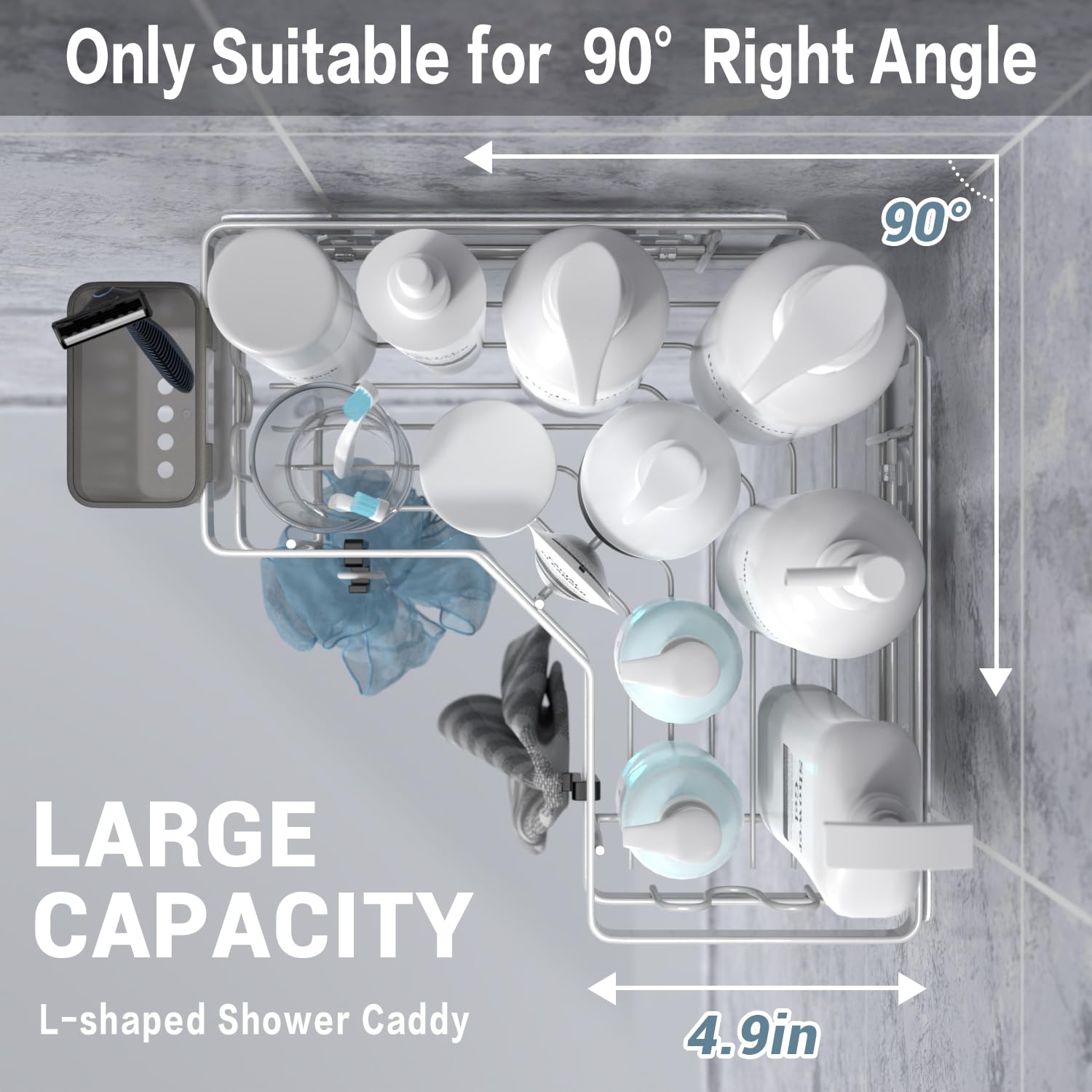 Shower Caddy Corner Organizer Shelf: 2Pack Adhesive Shower Shelf Essentials - No Drilling Stainless Steel Shower Storage Rack Wi