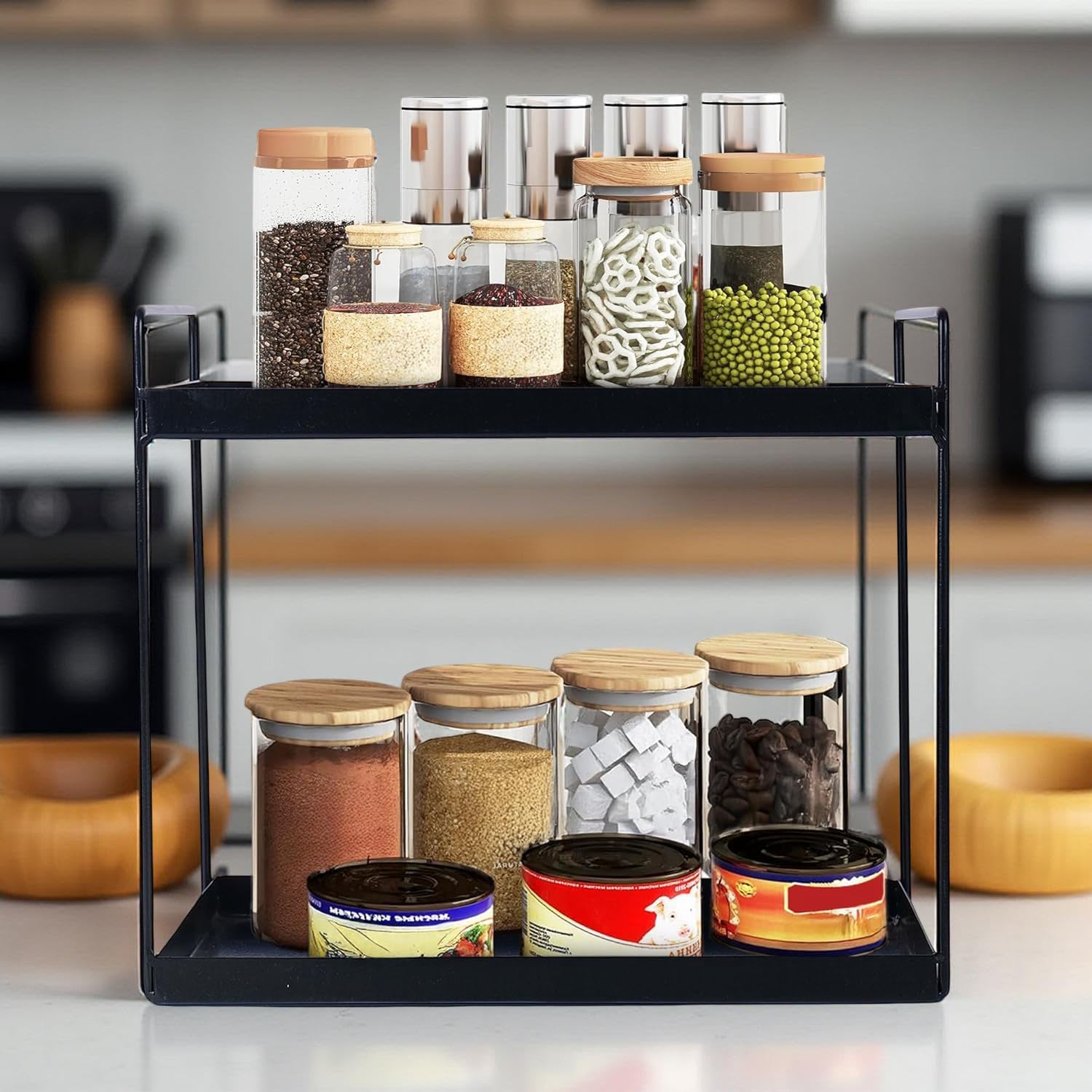 Ivaza Kitchen Stand 2 Tier Rack Storage Kitchen Counter Top Organizer Kitchen Organizer Rack Shelf Bathroom Organiser Stand Oil,
