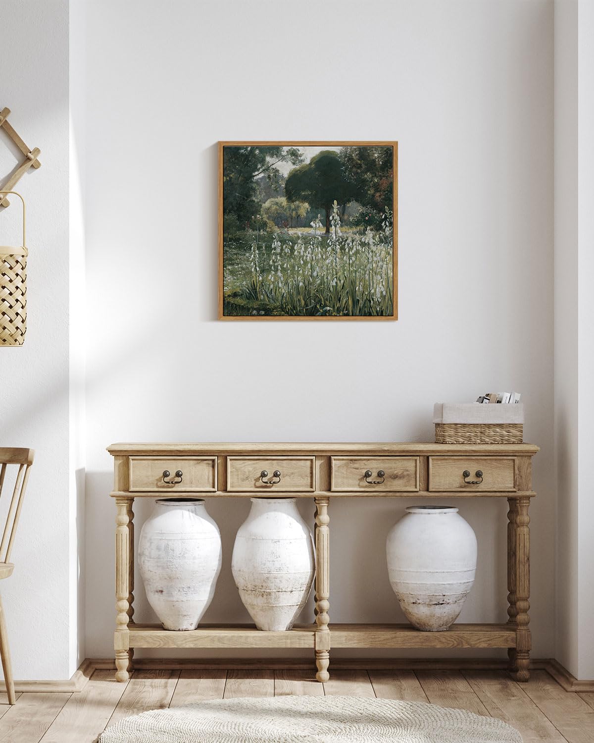 Insimsea Square Framed Canvas Wall Art, Meadow Prints Classical Landscape Floral Flowers Oil Painting, Scenery Home Wall Decor F