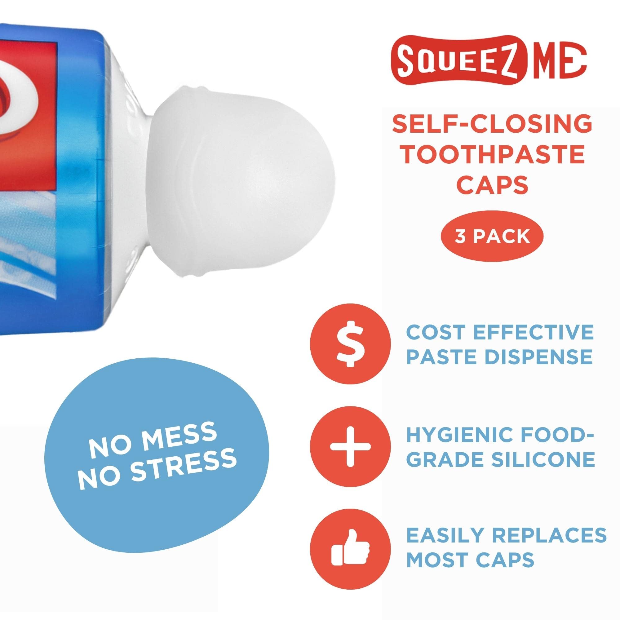 Self-Standing Squeezme By Chrome Cherry, Self-Closing And Free-Standing Silicone Caps, Mess-Free Toothpaste Dispenser Squeezer L