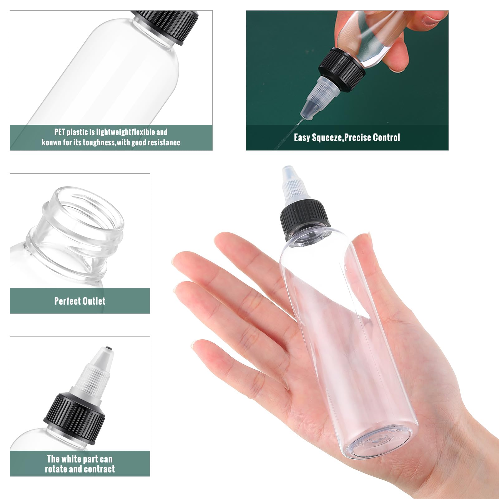 Irenare 100 Pcs 4 Oz Plastic Squeeze Bottles Bulk Boston Dispensing Bottles Empty Hair Oil Bottles With 20/410 Twist Top Cap For