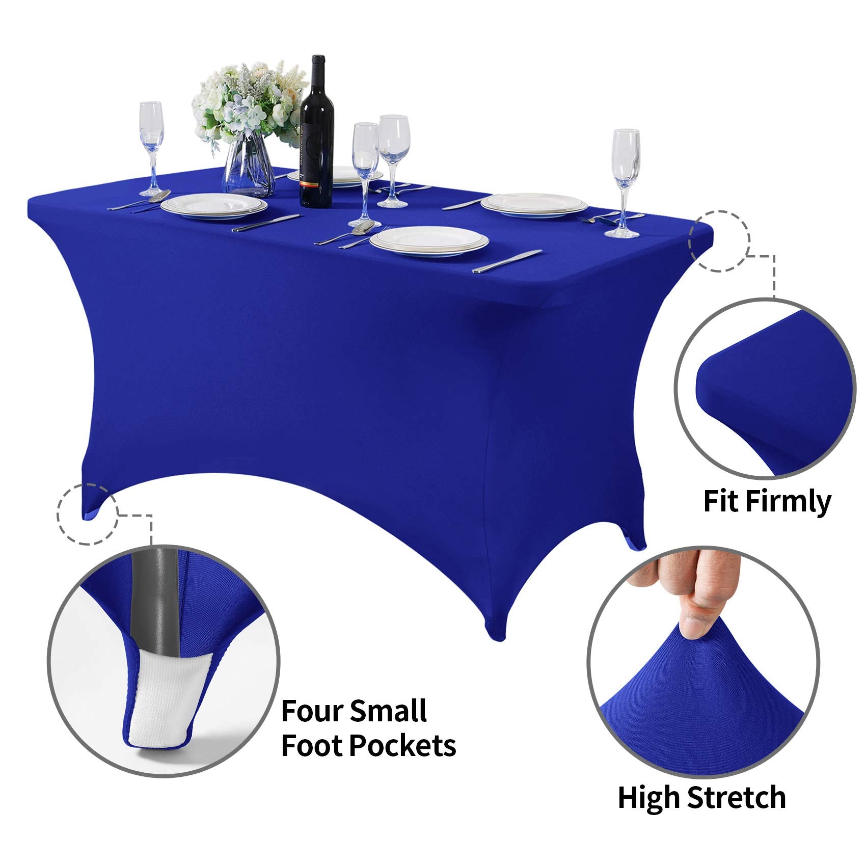 Hezuzo Spandex Table Cover For 4Ft Table Universal Fitted Stretch Tablecloth For Party, Banquet, Wedding And Events-Royal Blue