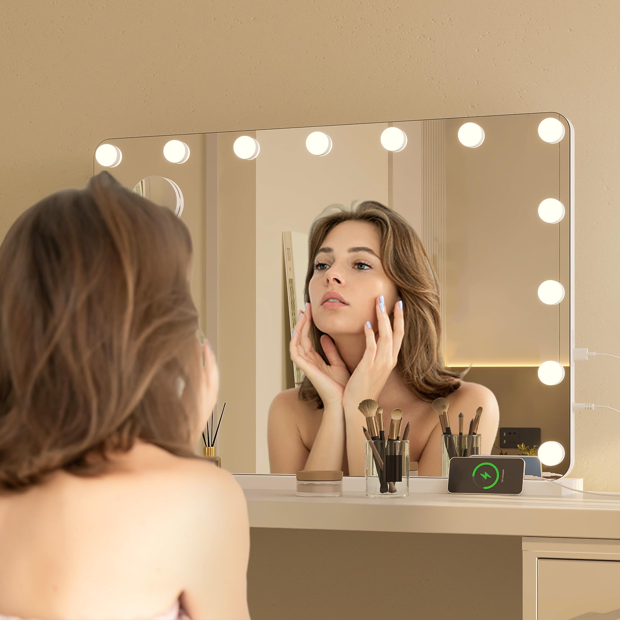 Hasipu 47'' X 35'' Vanity Mirror With Lights, Makeup Mirror With Lights And Magnification, Hollywood Mirror With 3 Color Modes,
