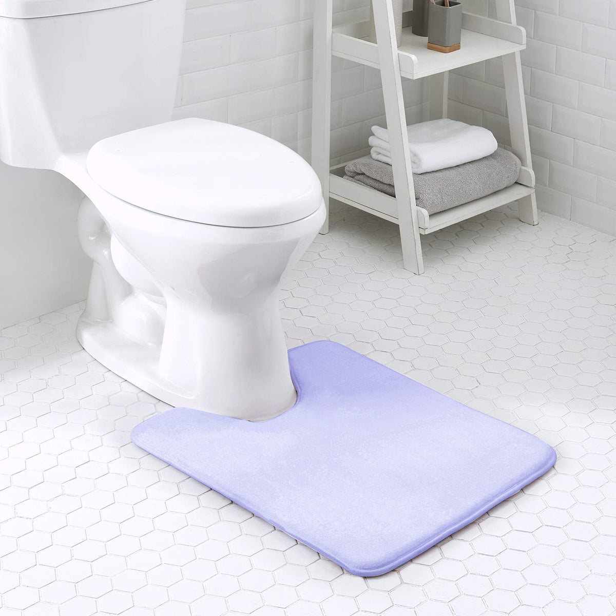Walensee Extra Thick Memory Foam Bathroom Contour Rug (20X24 Lavender) Non Slip Toilet U Shaped Bath Mat, Water Absorbent Luxury