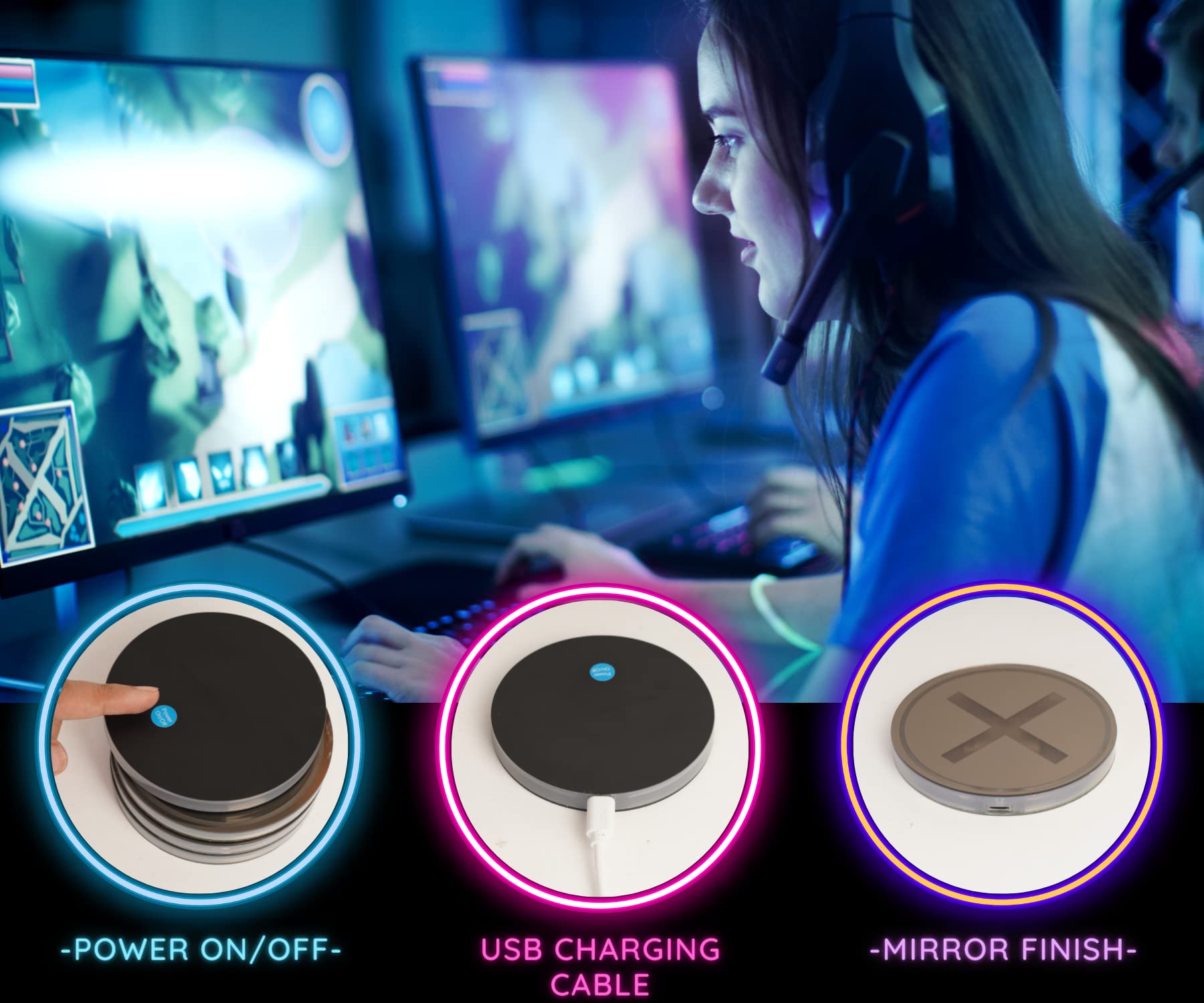 Gaming Coasters By Dreamcontroller Usb Rechargeable Led Coaster For Gamer Room Decor- Light Up Coasters For Gaming Desk Decor, N