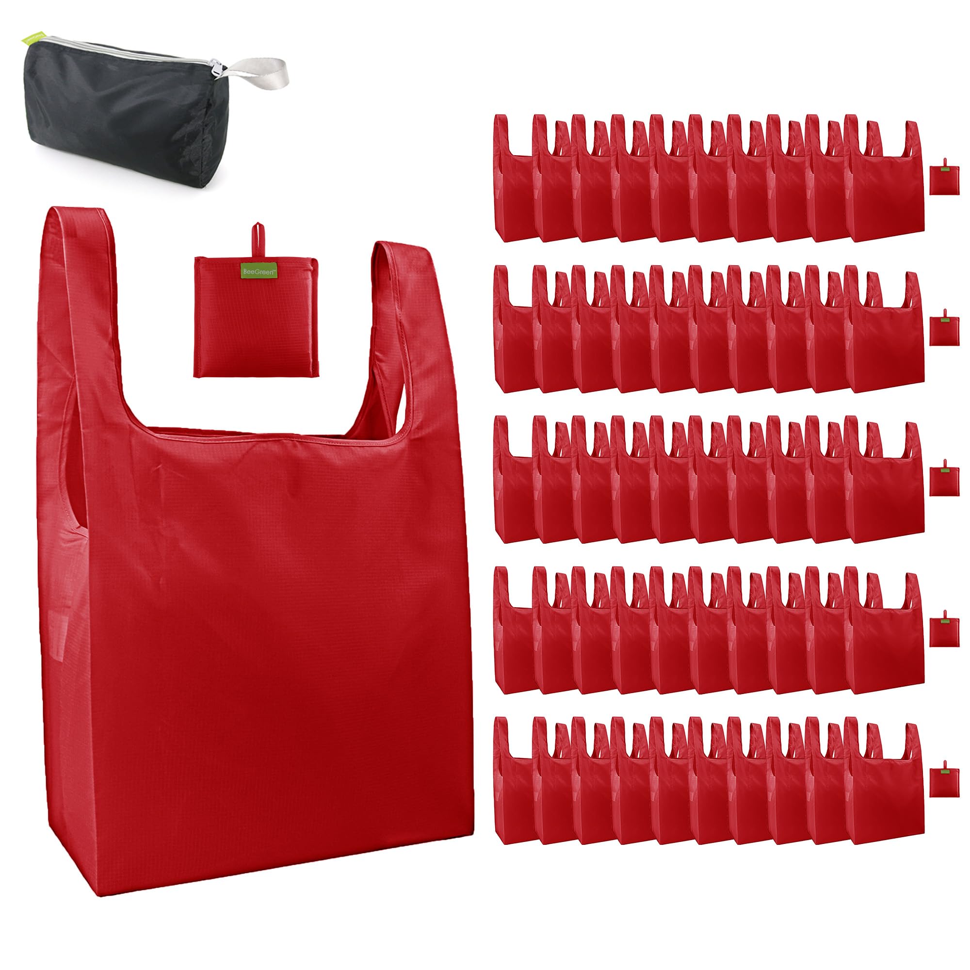 BeeGreen Christmas Red Reusable Grocery Bags Wholesale Red Reusable Kitchen Bags Bulk Foldable-Machine Washable with Zipper Stor
