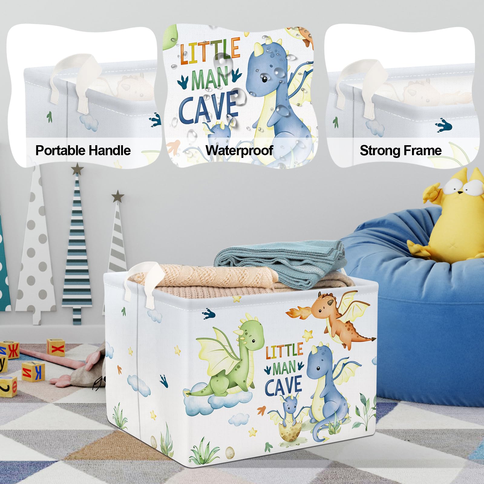 Clastyle 36L Large Rectangle Dragon Gift Basket Star Cloud Blue Book Shelf Basket With Handle Collapsible Toy Clothes Storage Ba