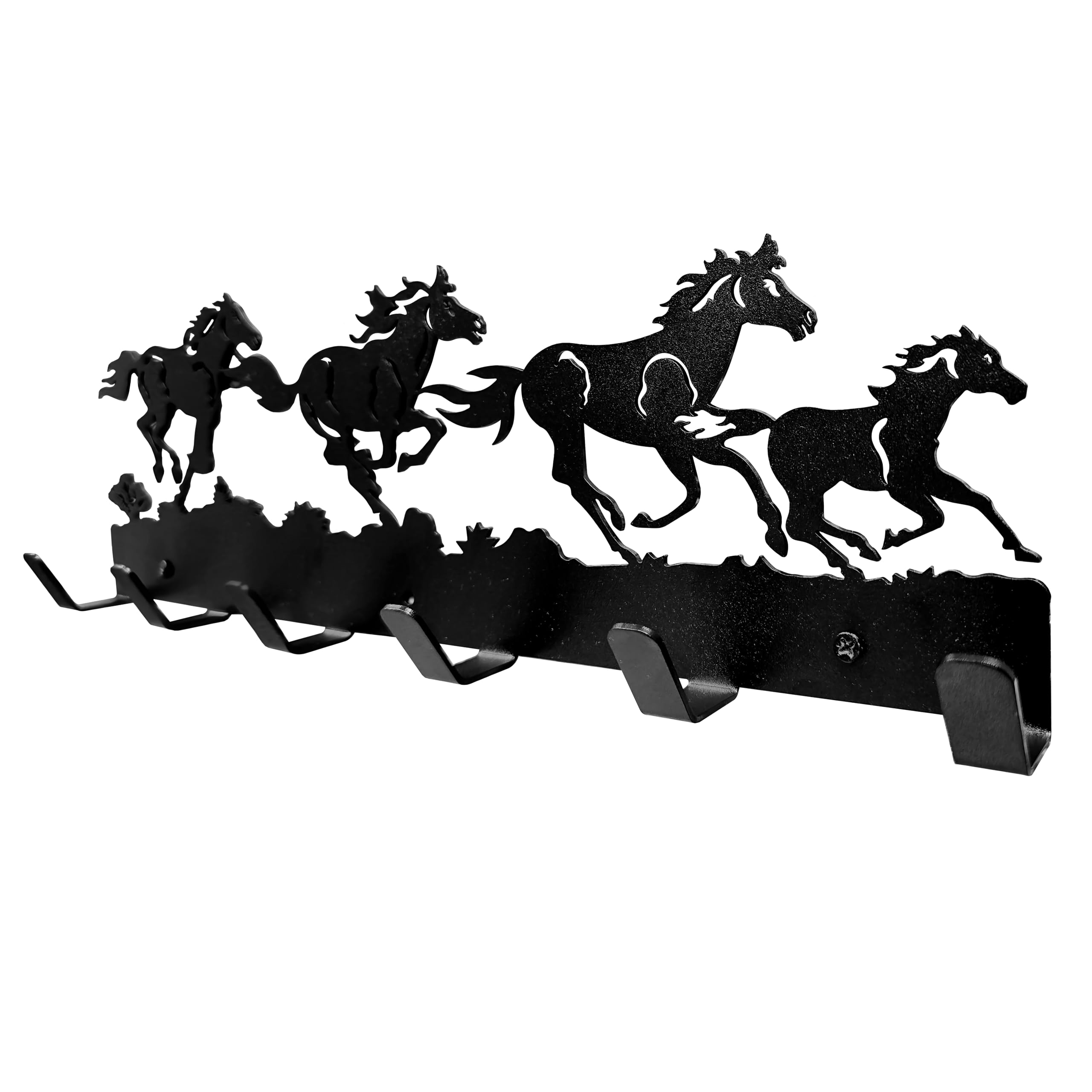 Heavenlykraft Wild Horse Running Black Metal Wall Art Cloth Hanger With 6 Hooks Size 16 X 5.5 X 2.2 Inches