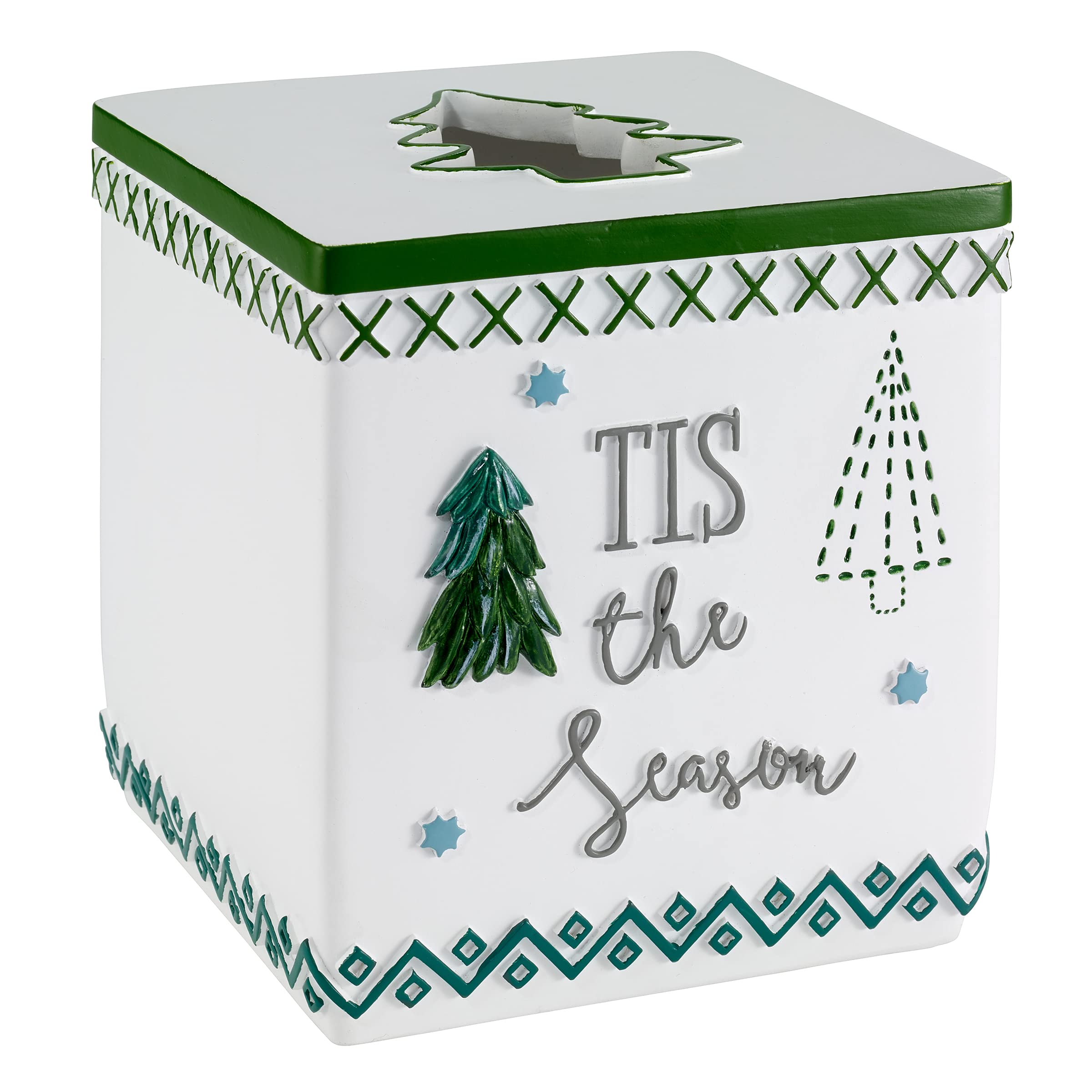 Avanti Linens - Tissue Box Cover, Resin Countertop Accessories, Ideal Holiday Decorations (Christmas Trees Collection)