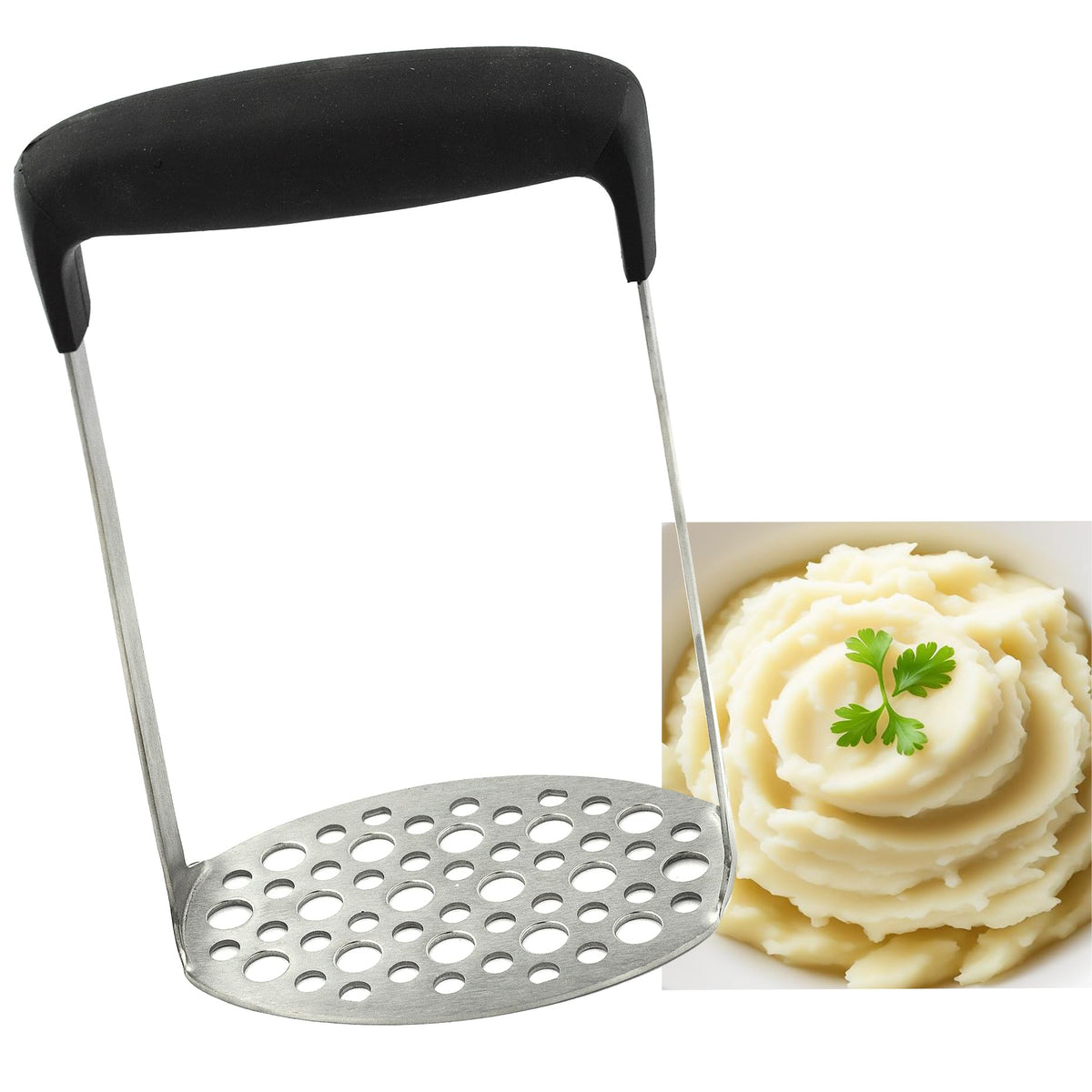 Potato Masher, Heavy Duty Mashed Potatoes Masher, Stainless Steel Professional Metal Masher Kitchen Tool