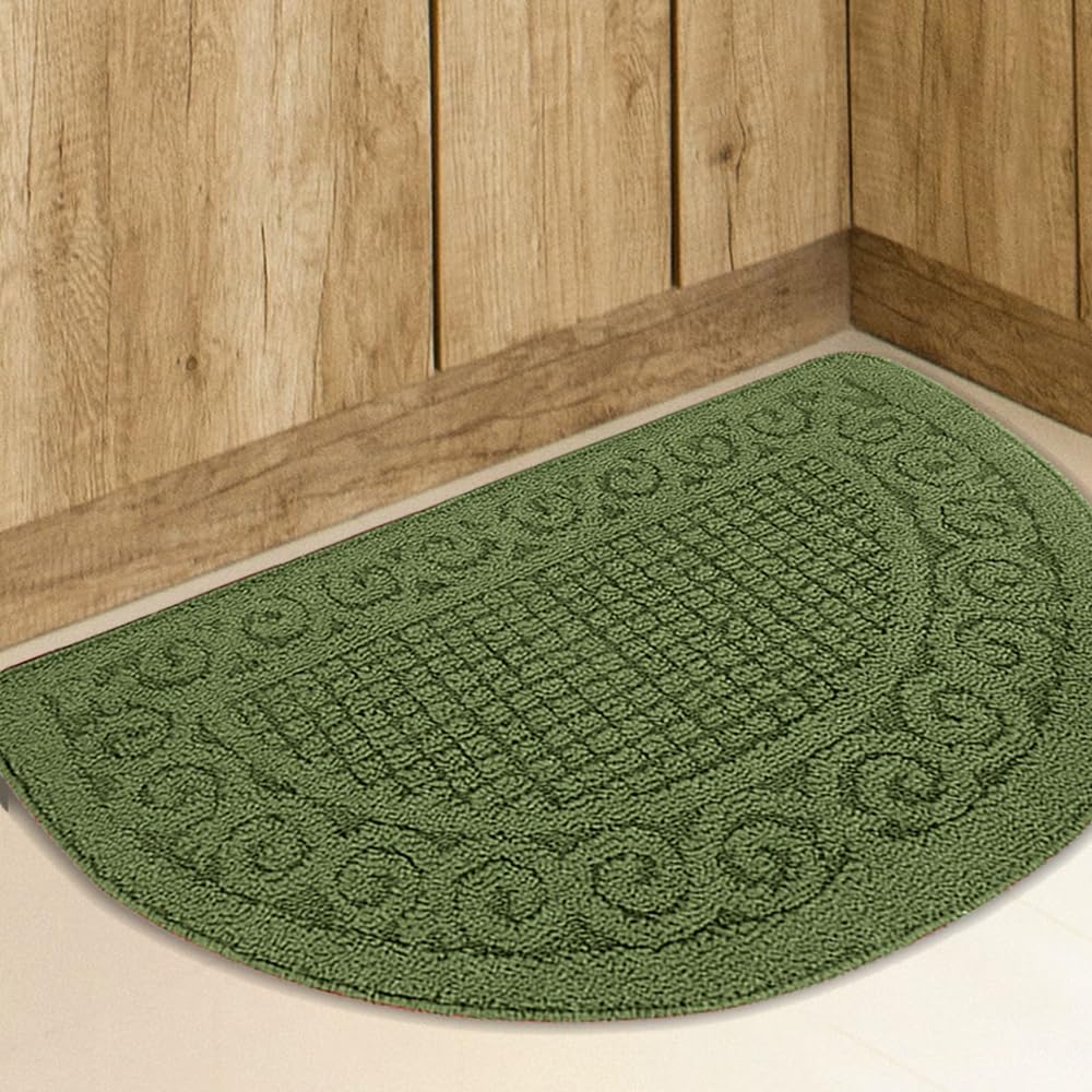 SASTYBALE Half Circle Kitchen Rugs 18x30 Inch,Non Skid Washable Kitchen Mats for Floor is Made of 100% Polypropylene,Green