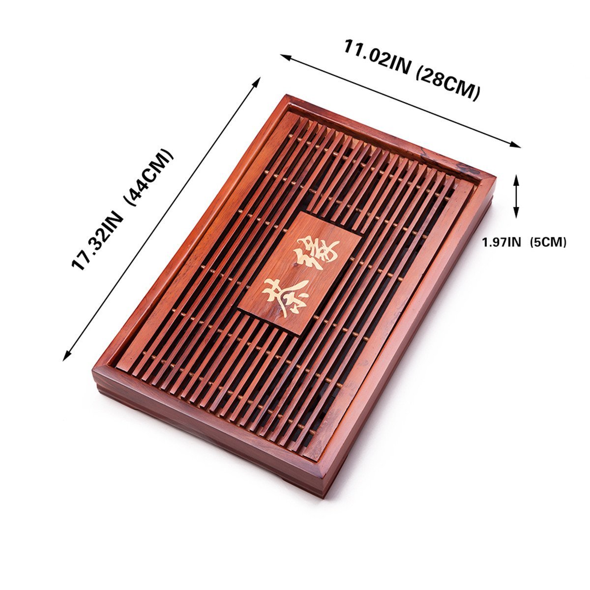Solid Wood Reservoir & Drainage Type Kung Fu Gongfu Tea Table Serving Tray L17.32'' X W11.02'' X H1.97'' (44Cm X 28Cm X 5Cm)