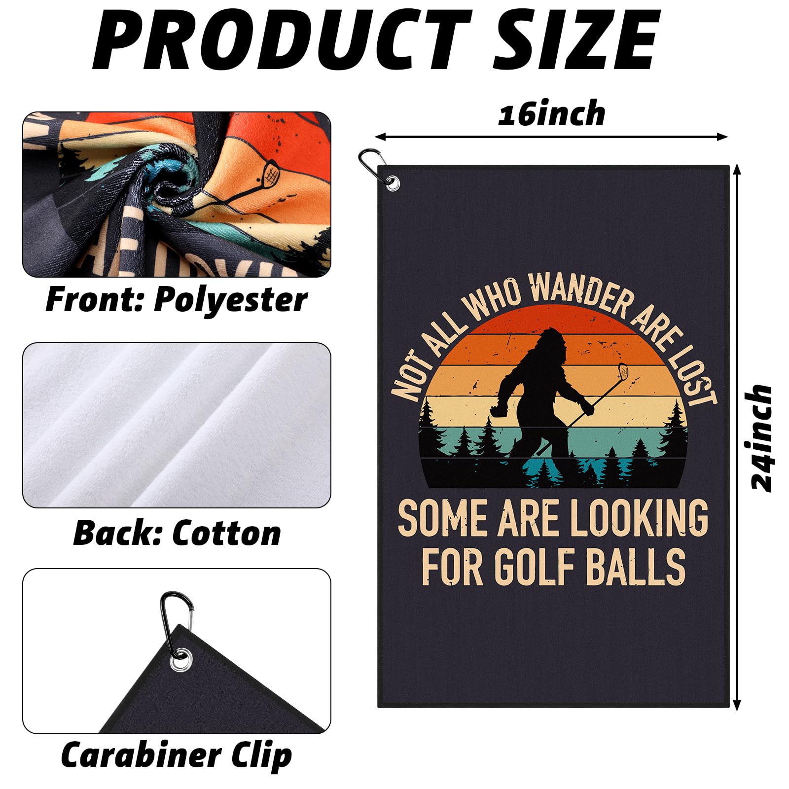 HunnmingRe 2 Pcs Funny Golf Towel with Clip Not All Who Wander are Lost Some are Looking for Balls Golf Accessories for Men Husb