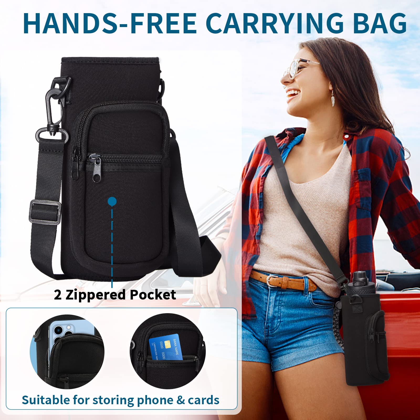 32 40/64/128 oz Flask Water Bottles Insulated - with Straw Auto Spout Lid  Water Bottle Stainless Steel Keep Cold 48H Hot 24H  Metal Water Bottle with Strap  Paracord Handle  Protective Boot