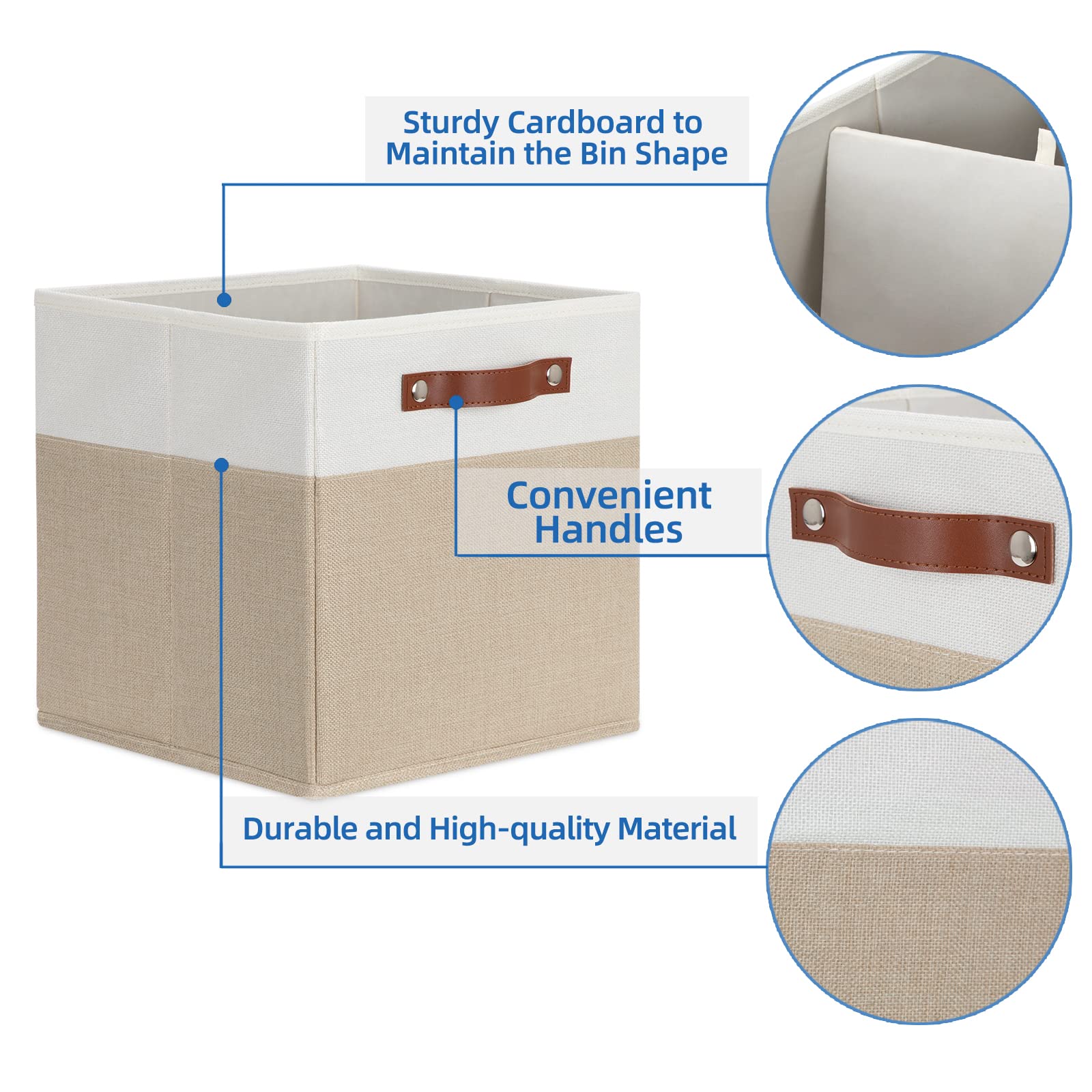 Temary Fabric Storage Cubes 12 Inch Cube Storage Bins 4Pack Empty Gift Baskets Storage Baskets for Organizing  Collapsible Fabric Bins for Shelves  Closets  Nursery (White & Khaki)