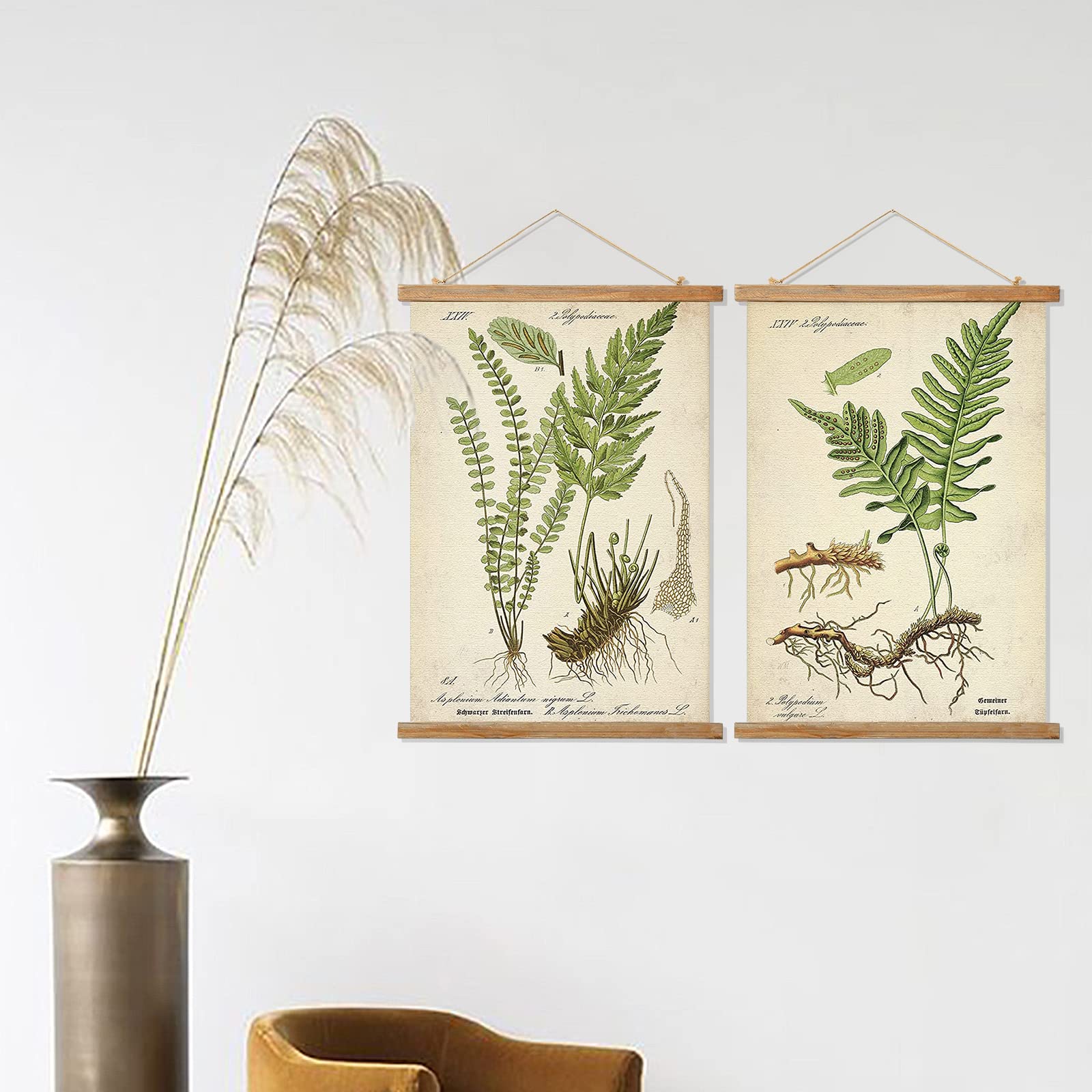 2 Pack Vintage Botanical Wall Art Prints, Printed On Linen With Natural Wooden Frames, For Living Room Office Bedroom