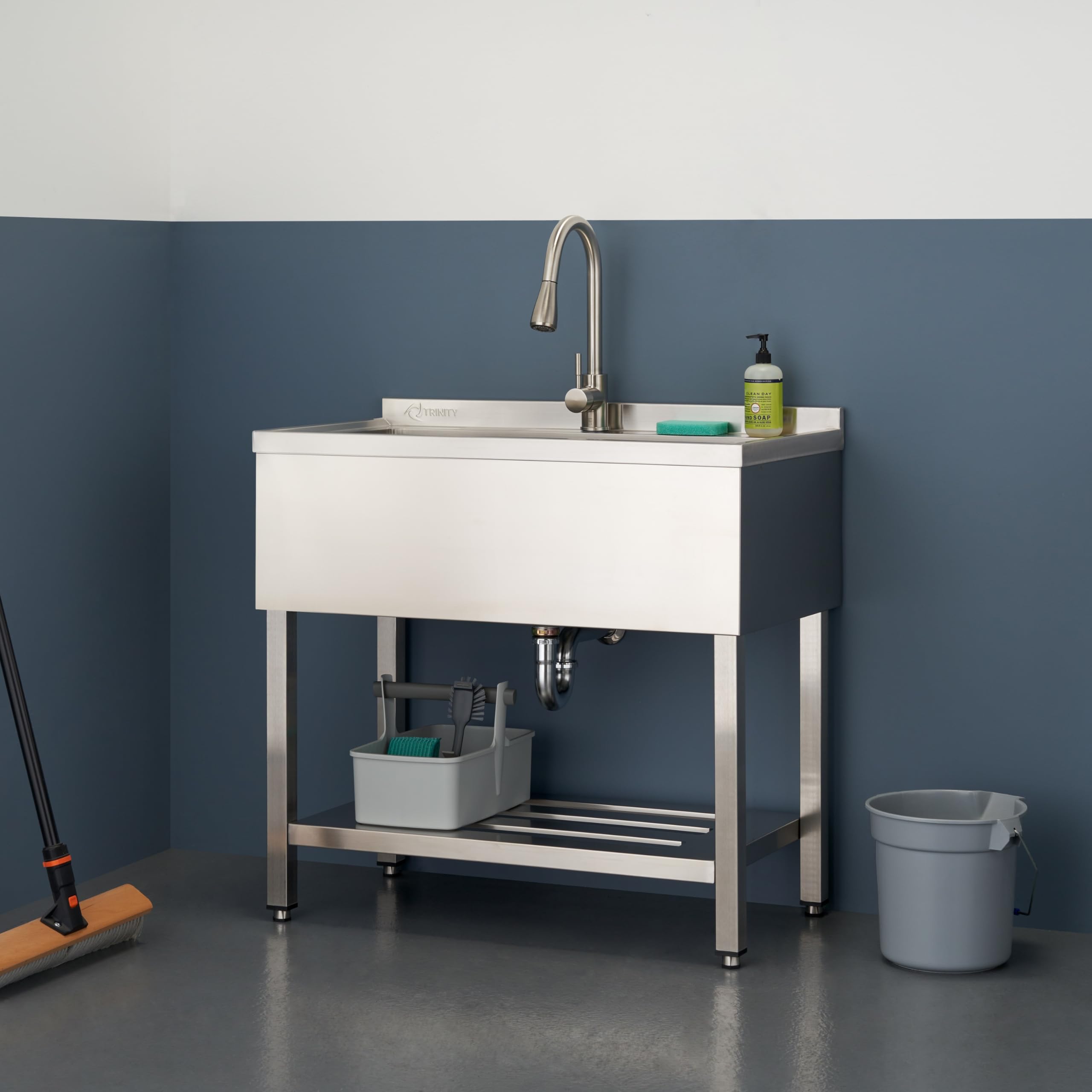 Trinity Thap Stainless Steel Freestanding Single Bowl Utility Sink For Garage, Laundry Room, And Commercial Use (Rectangular | 3