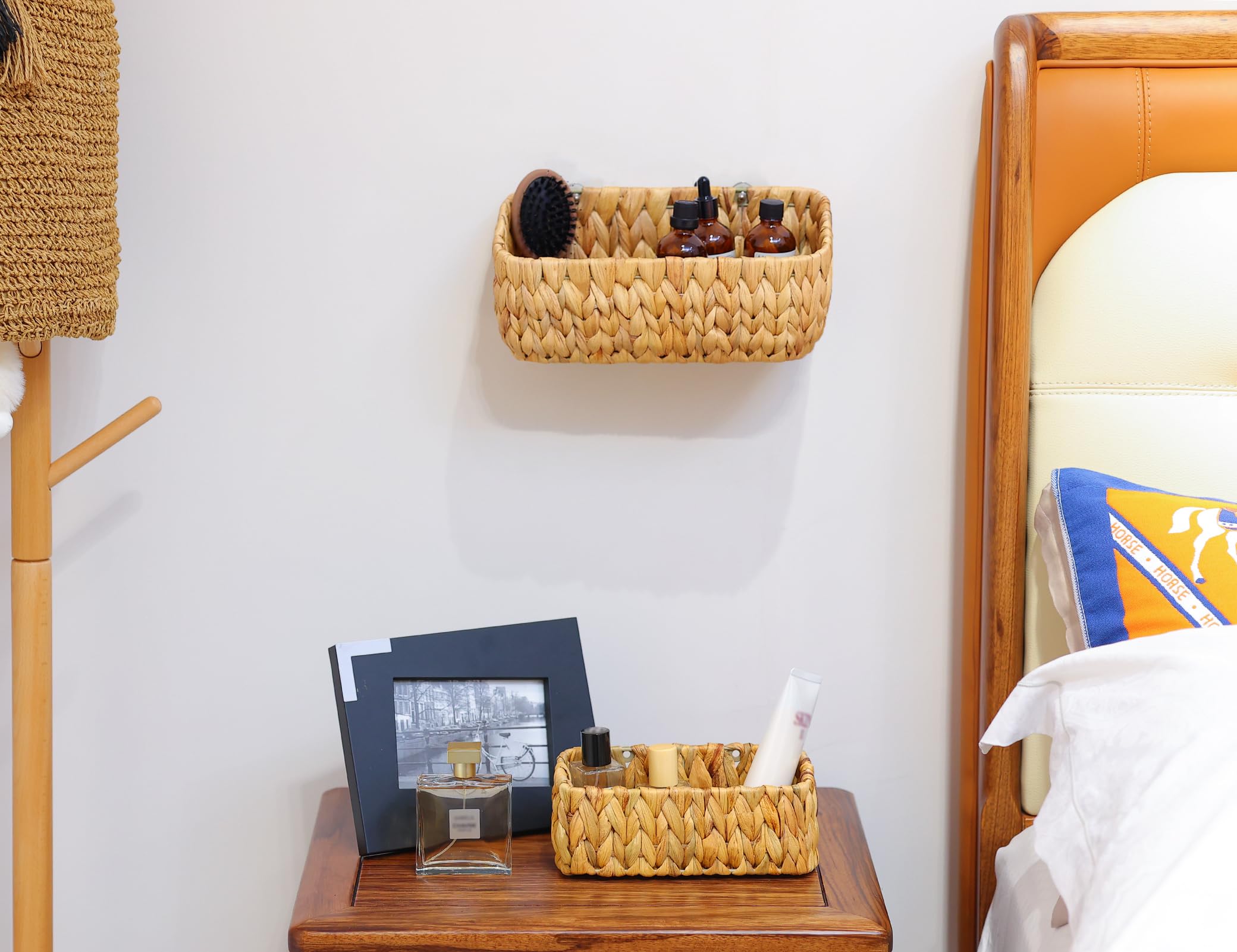 Ellinia Woven Wall Baskets Set of 2 - Water Hyacinth Bathroom Organizer, Wicker Decor for Letters, Mail, and Food Storage