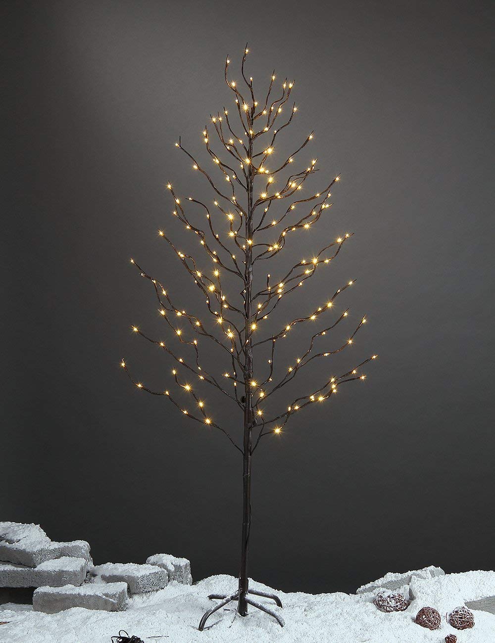 LIGHTSHARE 5FT 200L Lighted Star Light Tree,Warm White, Brown Branch Decoration Light,Home/Festival/Party/Christmas,Indoor and O
