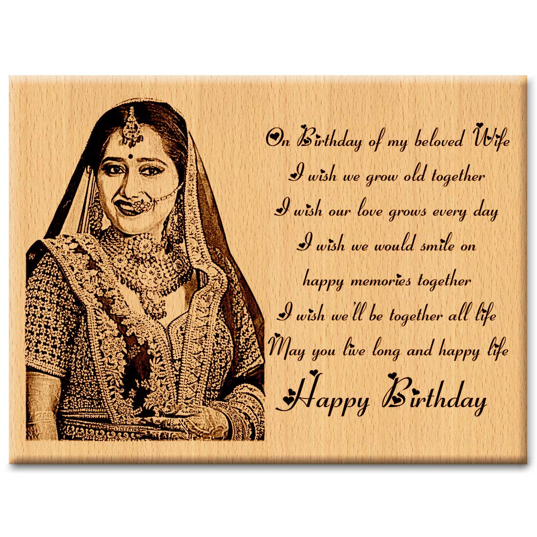 Incredible Gifts India Unique Personalized Engraved Photo Plaque Gift For Wife (6 X 8 Inches, Wood)