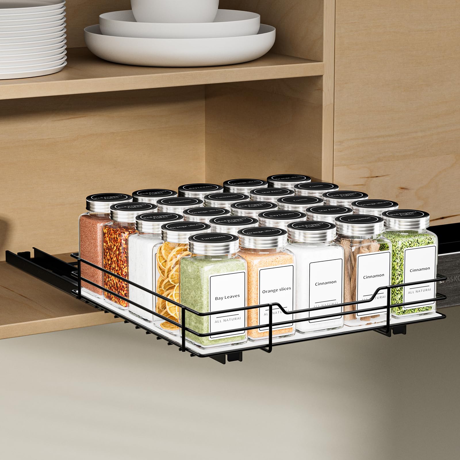 BOIVSHI Pull Out Spice Rack, Slide Out Spice Rack for Cabinet, Spice Organizer for Kitchen and Pantry, Fits Spices, Sauces, Cann