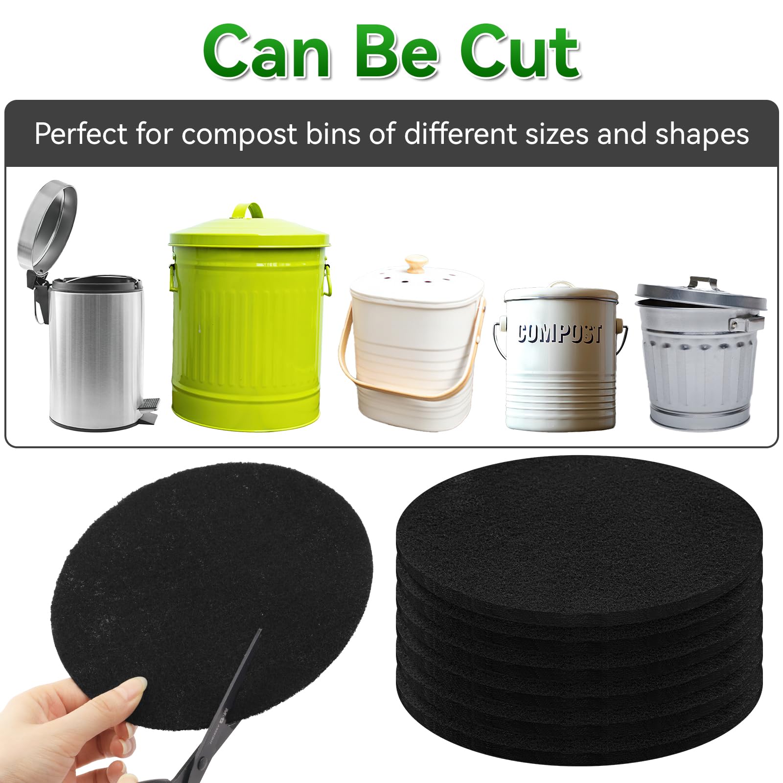 6 Pack Charcoal Filters For Compost Bucket, 6.7 Inch Compost Filters For Countertop Bin, Activated Carbon Replacement Filters Fo