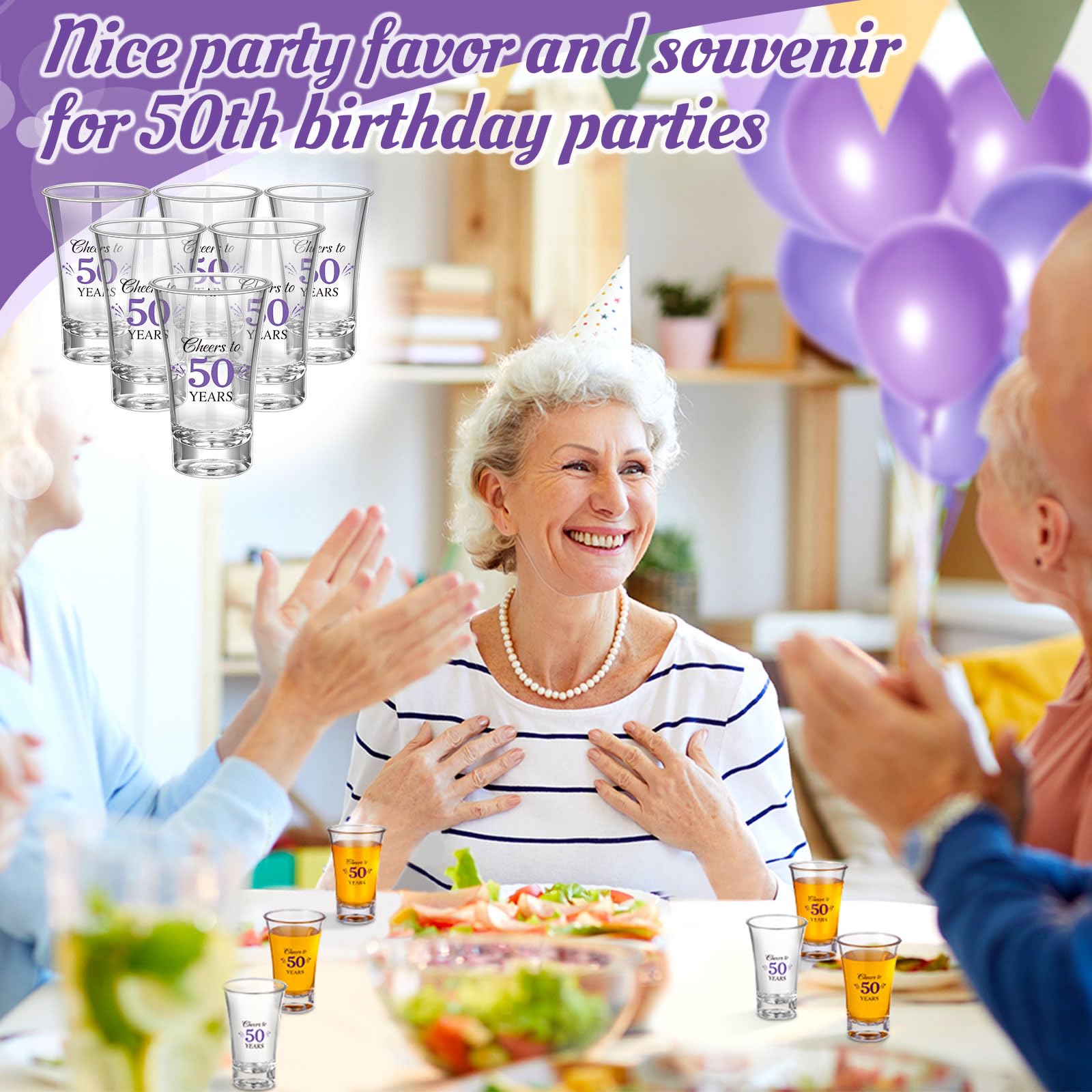 Pickmesh 50 Sets Black Purple Birthday Party Favors for Guests Souvenir Multicolor 50 Years Old Gift Bulk Acrylic Clear 1.2oz Sh
