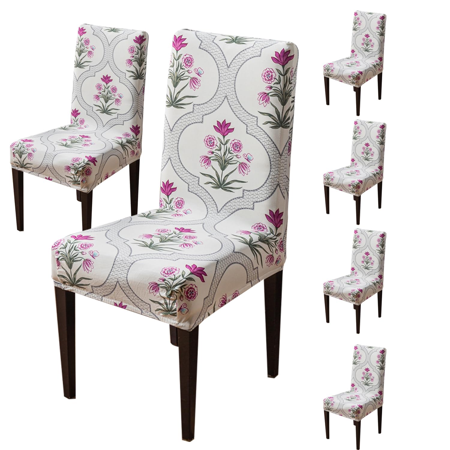 House Of Quirk Elastic Chair Cover Stretch Removable Washable Short Dining Chair Cover Protector Seat Slipcover (Pack Of 6, Mugh