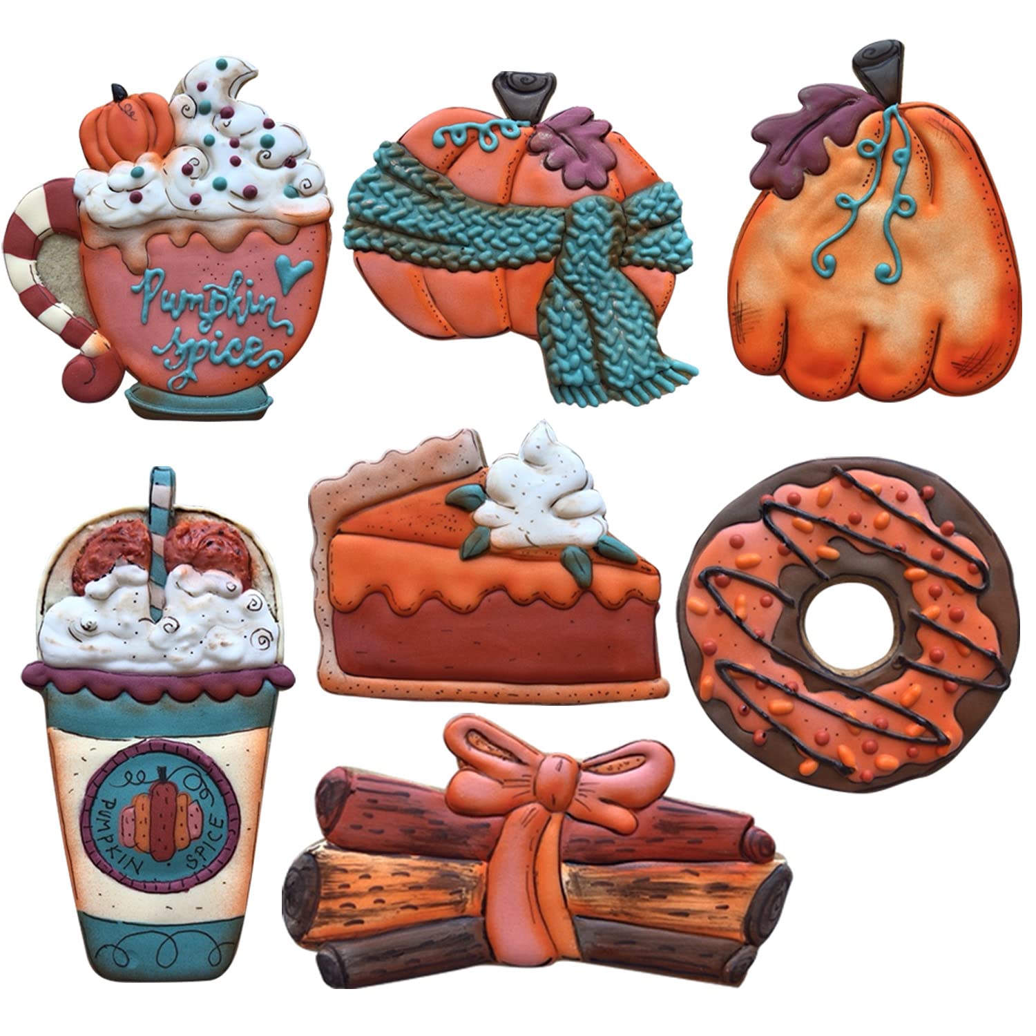 Liliao Fall Cookie Cutter Set, 8-Pc, Pumpkin, Latte Coffe Cup, Coffe Mug, Pie Slice, Donuts And Cinnamon, Stainless Steel