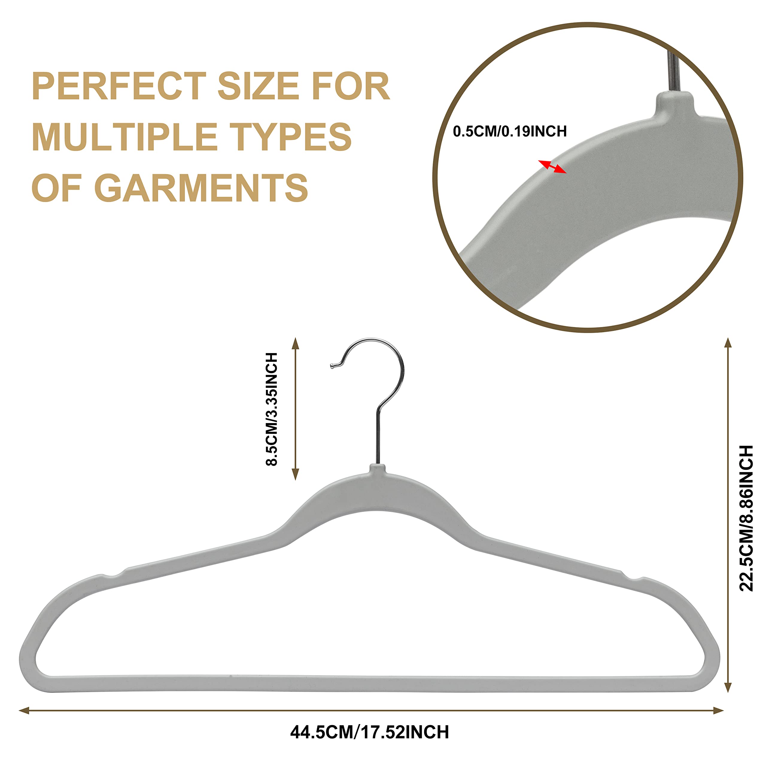 Quality Hangers Clothes Hangers 50 Pack - Non-Velvet Plastic Hangers for Clothes -Heavy Duty Coat Hanger Set -Space-Saving Closet Hangers with Chrome Swivel Hook  Functional Non-Flocked Hangers  Gray