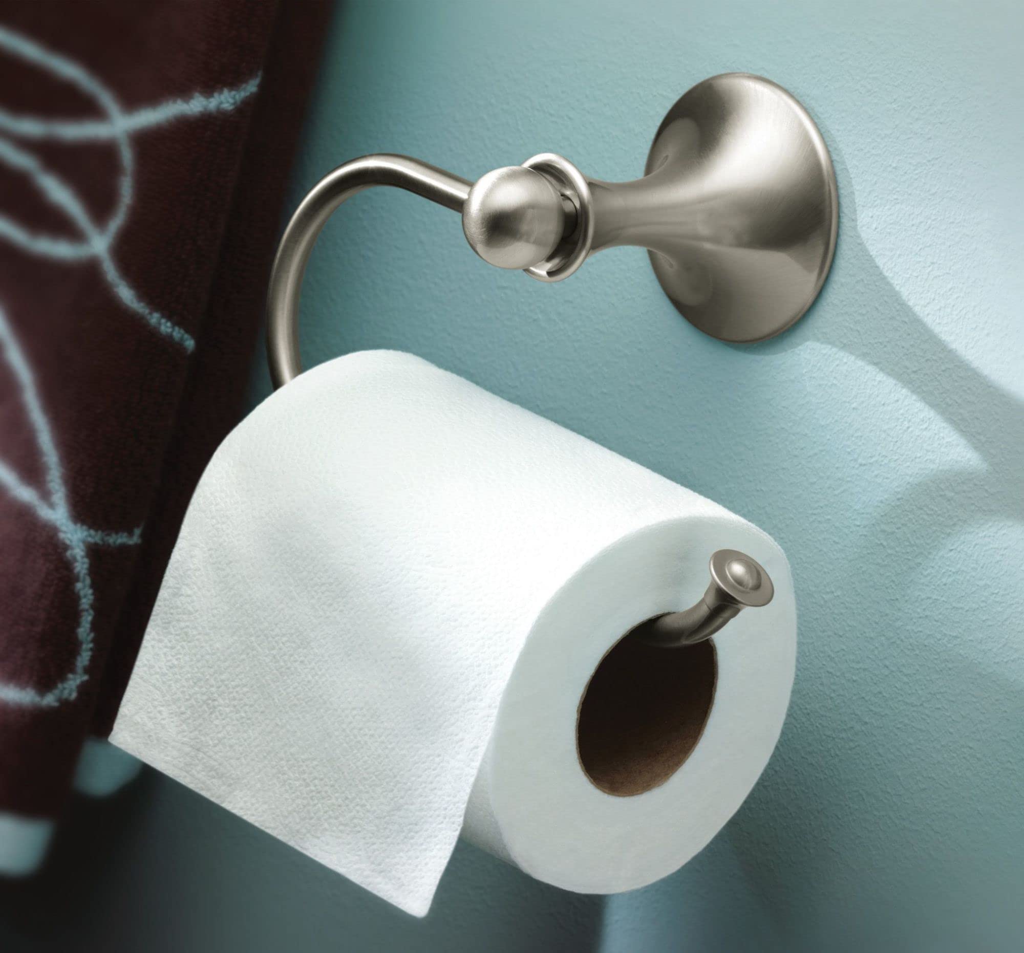 Moen Dn7708Bn Lounge Collection Single Post European Toilet Paper Holder With Hardware, Spot Resist Brushed Nickel